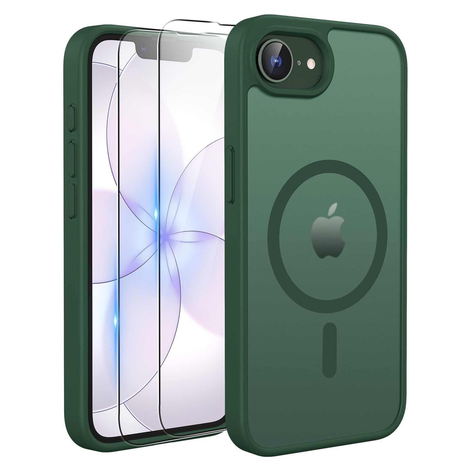TQIAHF Cover Custodia Magnetica per iPhone 16e / iPhone 17e, Verde | 2 Pellicola Vetro Temperato Protezione Schermo Compatibile con Magsafe Militare Antiurto Sottile Opaca Telefono Case