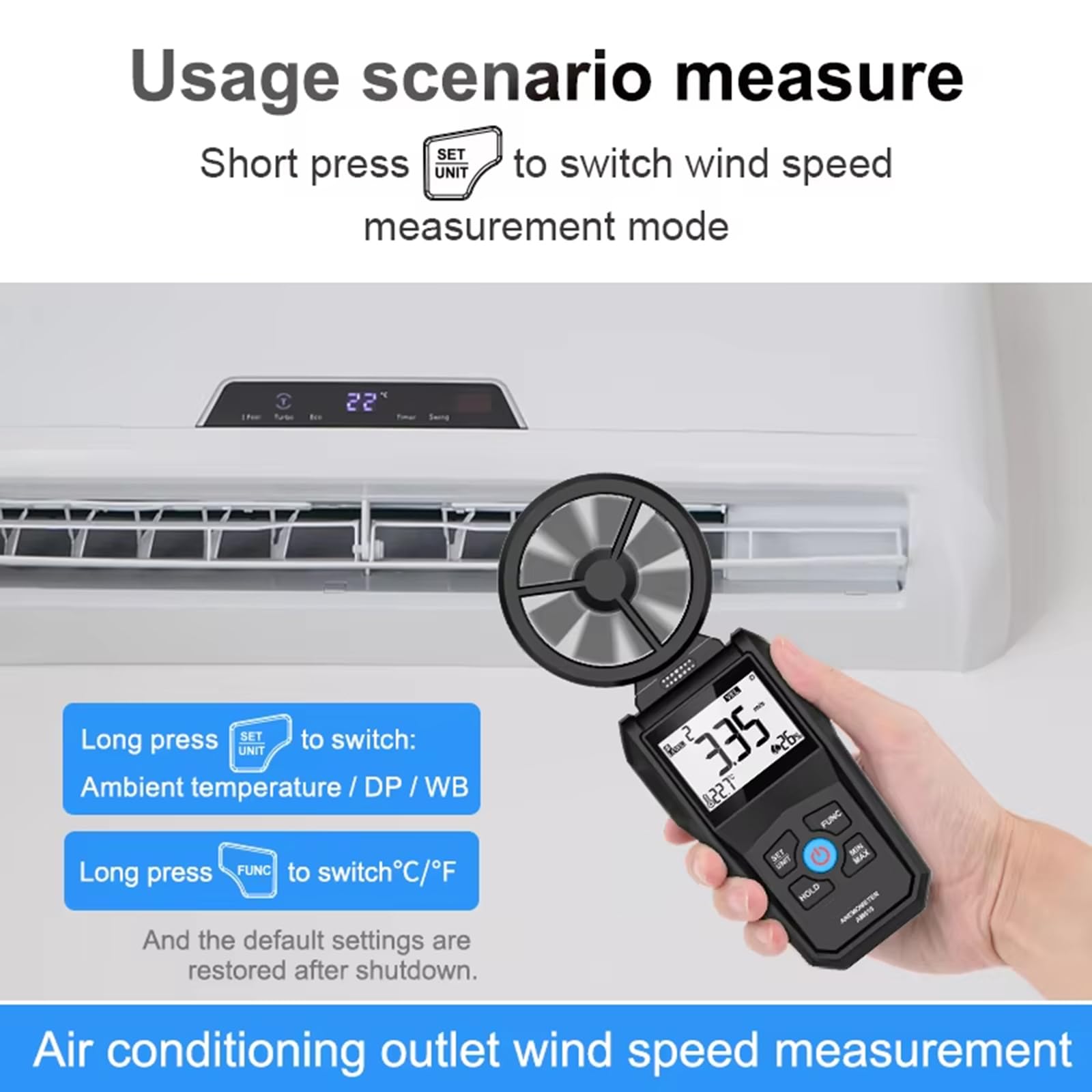 Anemometr cyfrowy, ręczny miernik prędkości wiatru do pomiaru prędkości wiatru, temperatury i maksymalnej/MIN, podświetlenie, mini anemometr do windsurfingu, żeglarstwa, wędkarstwa