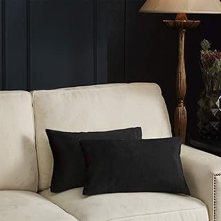 Gigizaza Noir Housse de Coussin en Velours Décoration Taie d'oreiller pour Salon Canapé Chambre 30x50CM Ensemble de 2