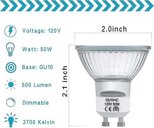 Miniatura 2 de YBEK Bombillas halógenas GU10 de 50 W 120 V MR16 regulables para bombillas calentadoras de velas, bombillas de cera derretida, blanco cálido
