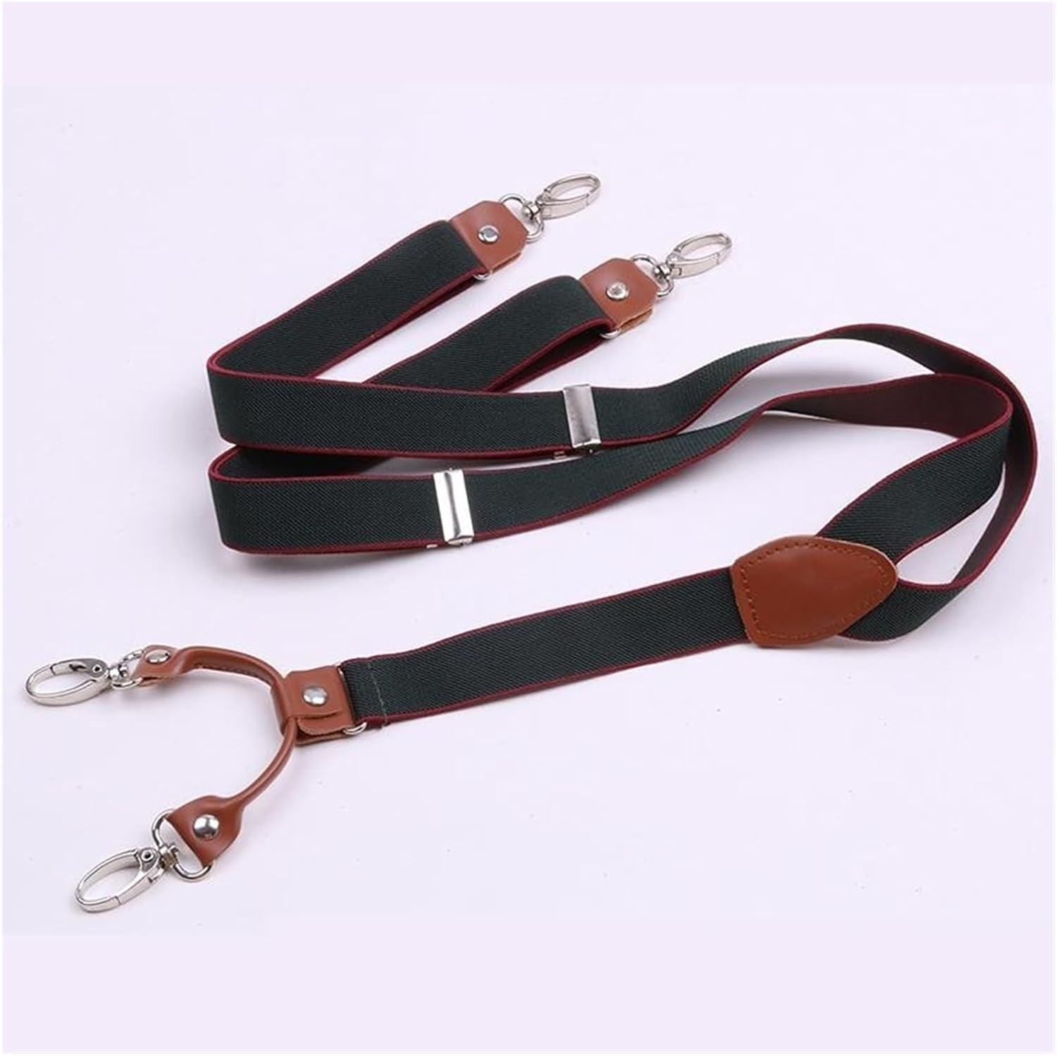 Suspenders, Brown Leather Suspenders 2.5 cm Width 4 Hooks Men/Women Suspender Y Back Retro Braces Wedding Casual
