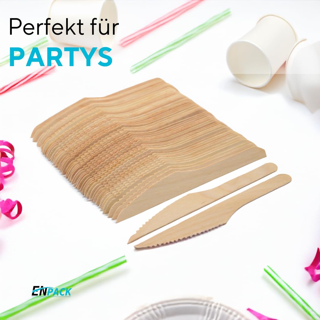 Enpack Einwegmesser aus Holz 500 Stück - umweltfreundliche holzmesser 165mm Partybesteck - Einweg Messer - Holzbesteck Einweg - wooden knife Messer aus Holz