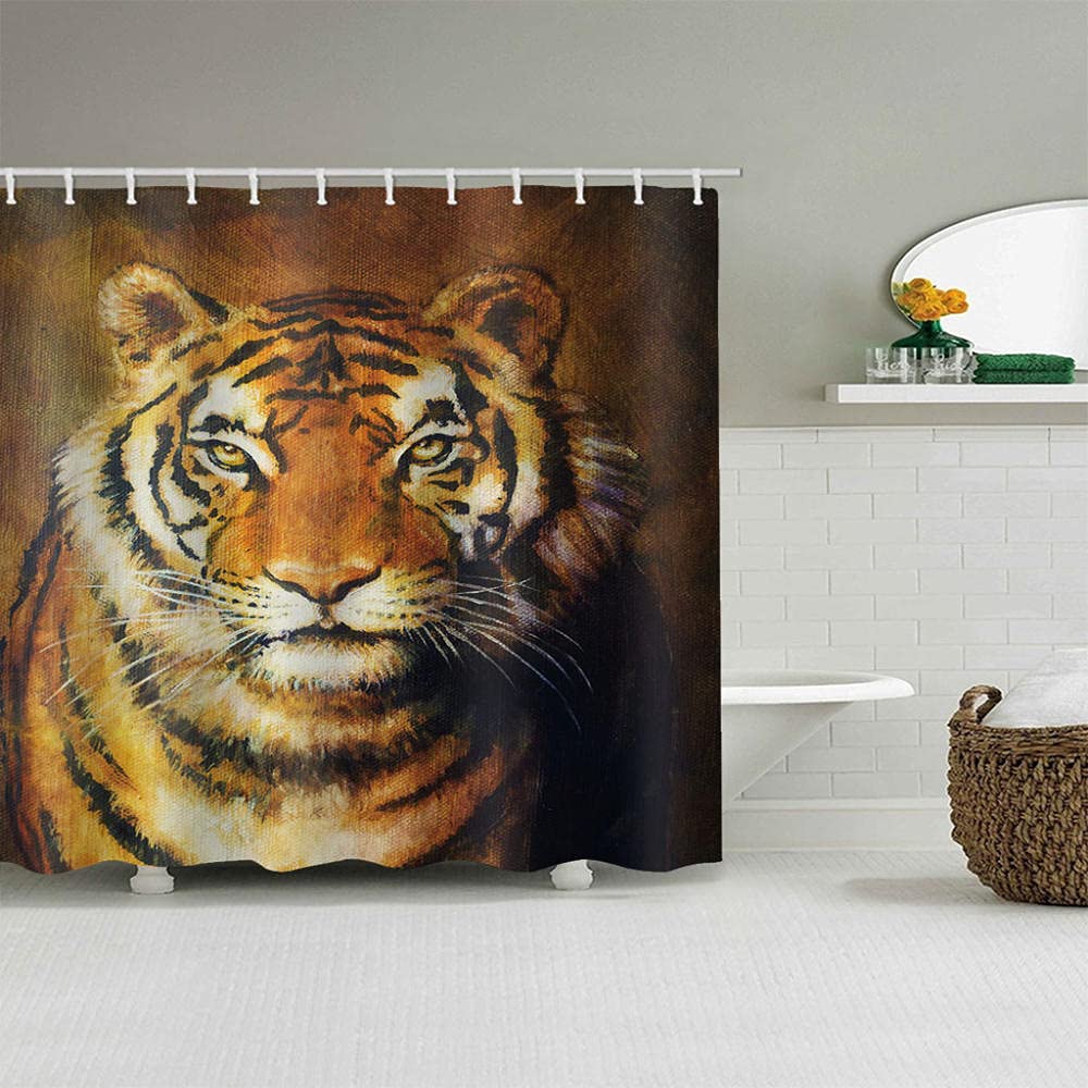 Tenda Doccia Tigre Bianca 180x200 Cm – Poliestere Impermeabile Con 12 Ganci Antiruggine