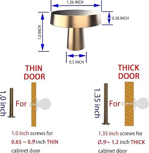 Miniatura 4 de Paquete de 4 tiradores de latón cepillado para armario de cocina, manijas redondas doradas satinadas, accesorios de cajón de aparador para