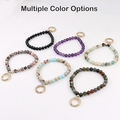 Miniatura 2 de HONZUEN Llavero de muñeca con cuentas, cordón de piedra natural para mujer, correa de muñeca para llaves, cartera