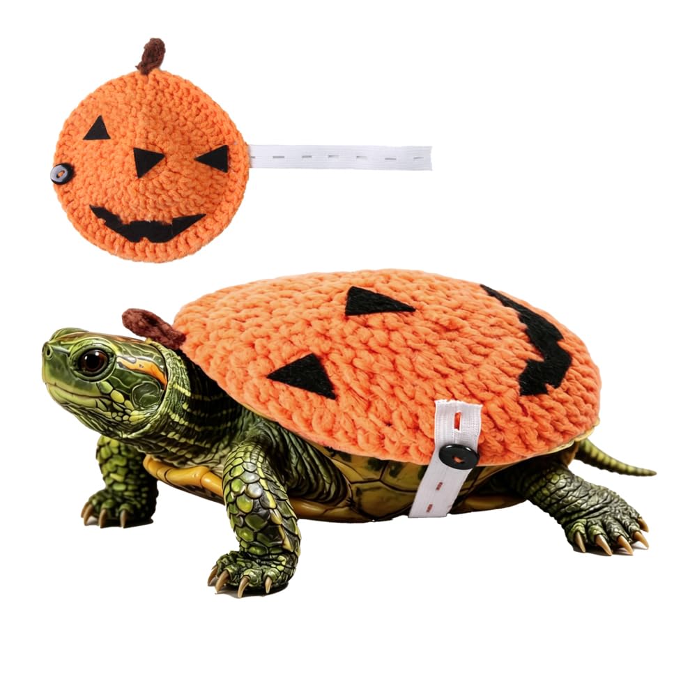 Turtle Pumpkin Costume Knitted Sweater for Halloween, Cute Tortoise Pet Cosplay Outfit with Adjustable Strap, Comfortable Apparel for Small Reptiles, Water and Land Tortoises Clothing Accessories