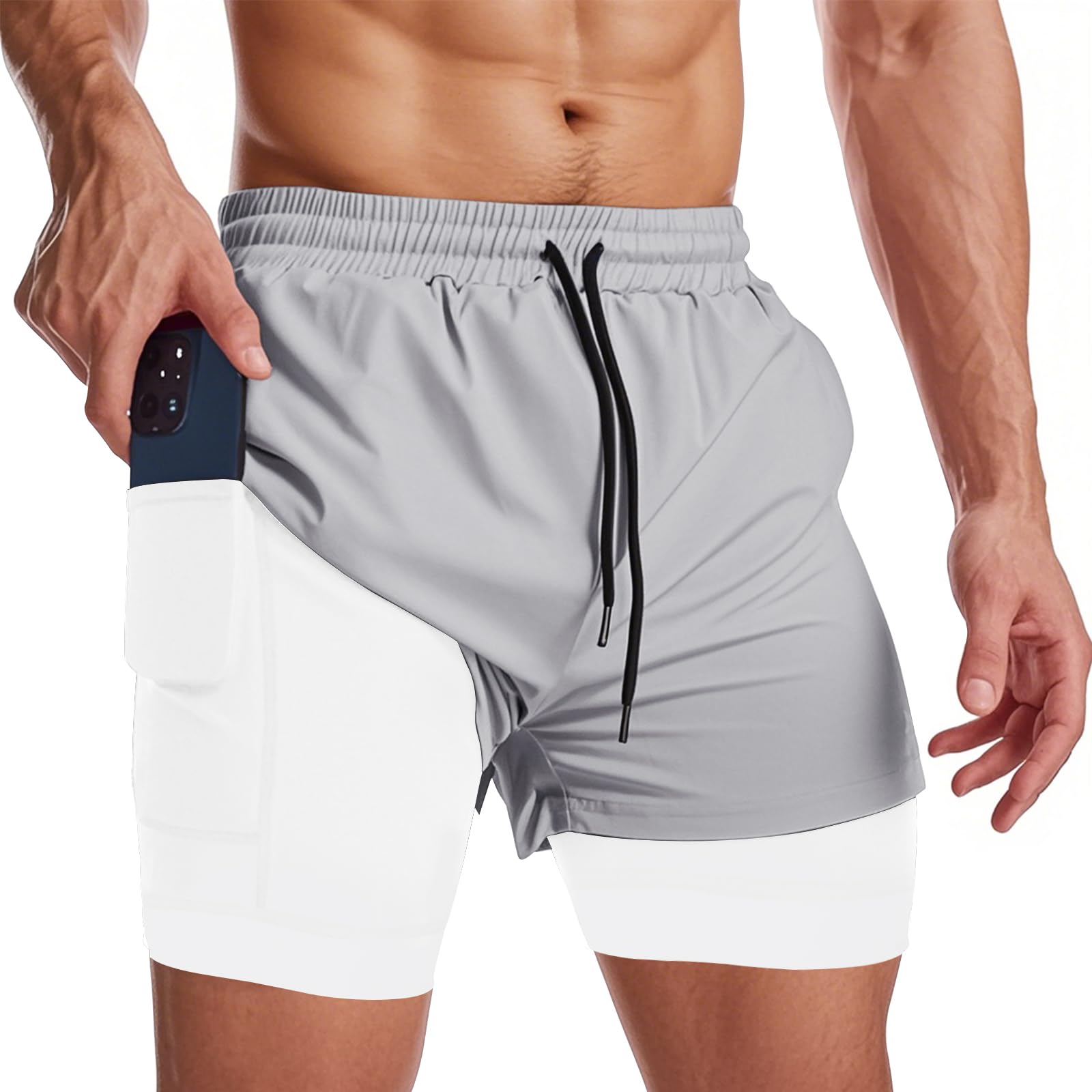 Muscle Killer Men's 2 in 1 Running Shorts Quick Dry Gym Athletic Shorts with Liner Workout Short for Men with Pockets