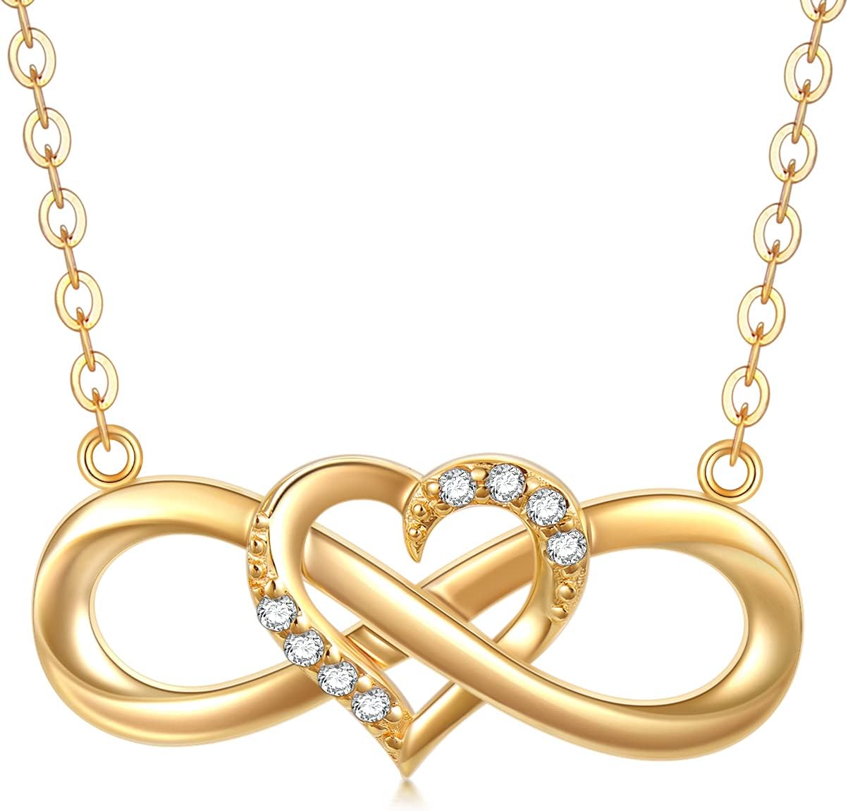14K Solid Gold Heart Infinity Pendant Necklace for Women, Real Yellow Gold Love Jewelry Anniversary Birthday Gifts for Her, Wife, Mom 18inch