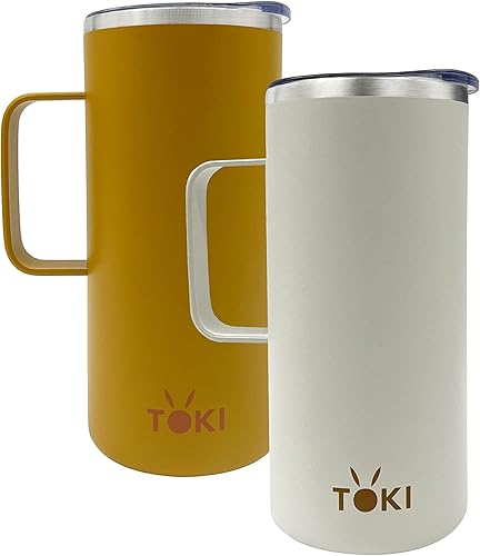 2CT TOKI Taza de café aislada con asa vaso de café de acero inoxidable de doble pared 18 onzas taza térmica de viaje reutilizable blancohuevo 2