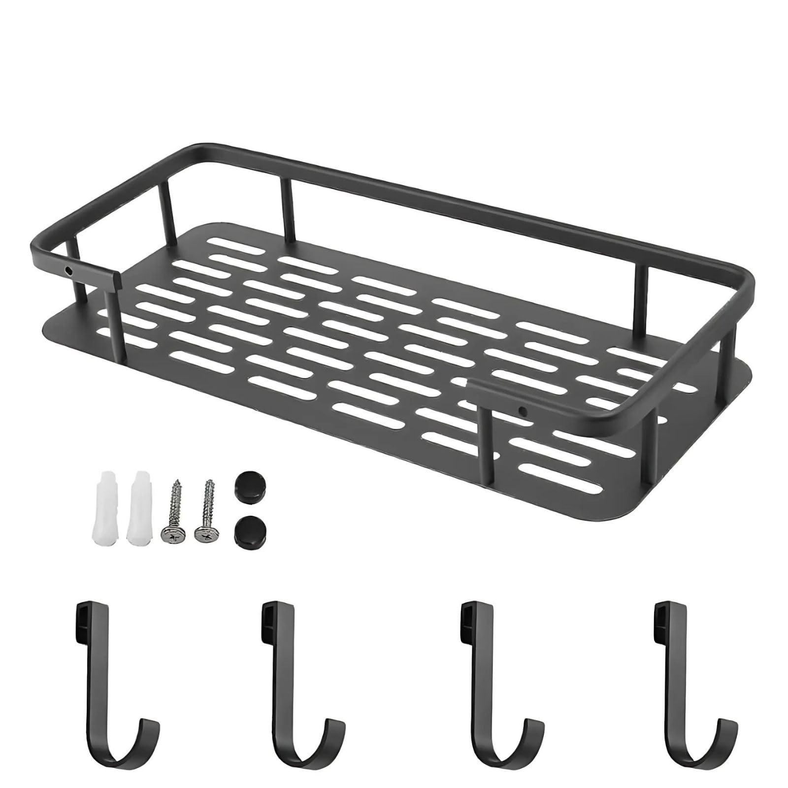 PERFY Black ‎Aluminum Self Adhesive Bathroom Shelf/Bathroom Accessories/Self Adhesive Shelf for Kitchen with Adhesive Stickers & Screws (Pack of 1) (B0DBH94YG4) Amazon Price History, Amazon Price Tracker