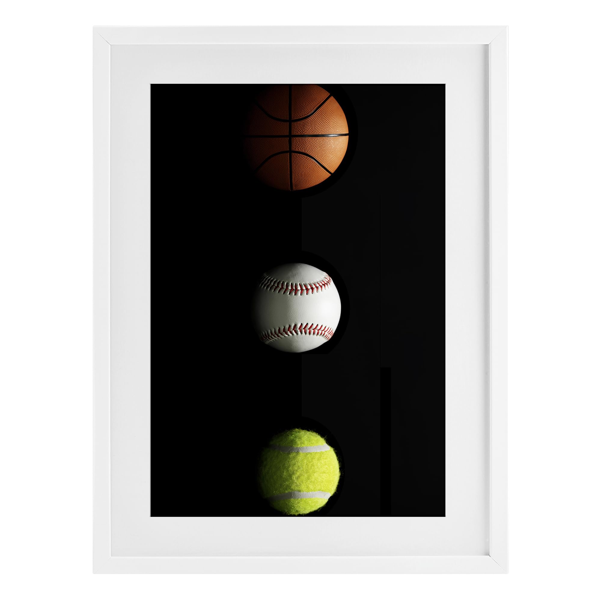 Stupell Industries Coastal White (Textured) Sports Balls Spotlight, 17 X 23 Inch Framed Print Under Glass