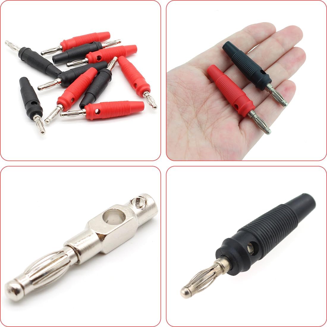 20 sztuk wtyków bananowych, 4 mm, wtyki bananowe premium, wkręcane, pozłacane wtyki bananowe 20 A, niklowane tworzywo sztuczne, do kabli i odbiorników AV HiFi stereo