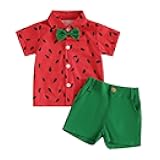 Toddler Boy Watermelon Shorts Sets Infant Baby 2Pcs Summer Outfits Button Down Short Sleeve T Shirts with Shorts Set