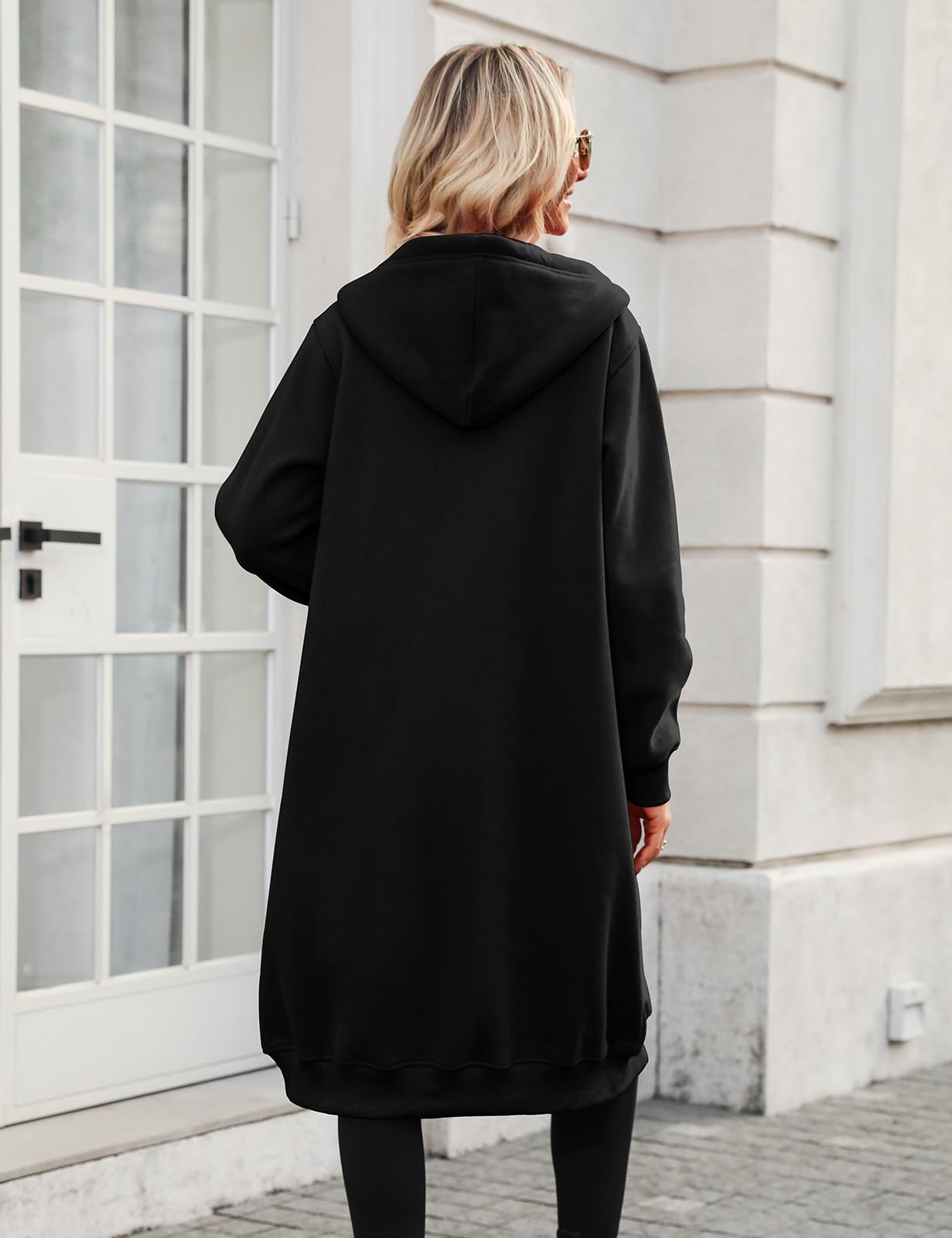 Tuopuda Mujer Largo Sudadera con Capucha Casual Sudadera Larga de Lana con Cremallera Chaqueta de Lana con Bolsillos para Primavera Otoño Invierno Hoodie Suéter