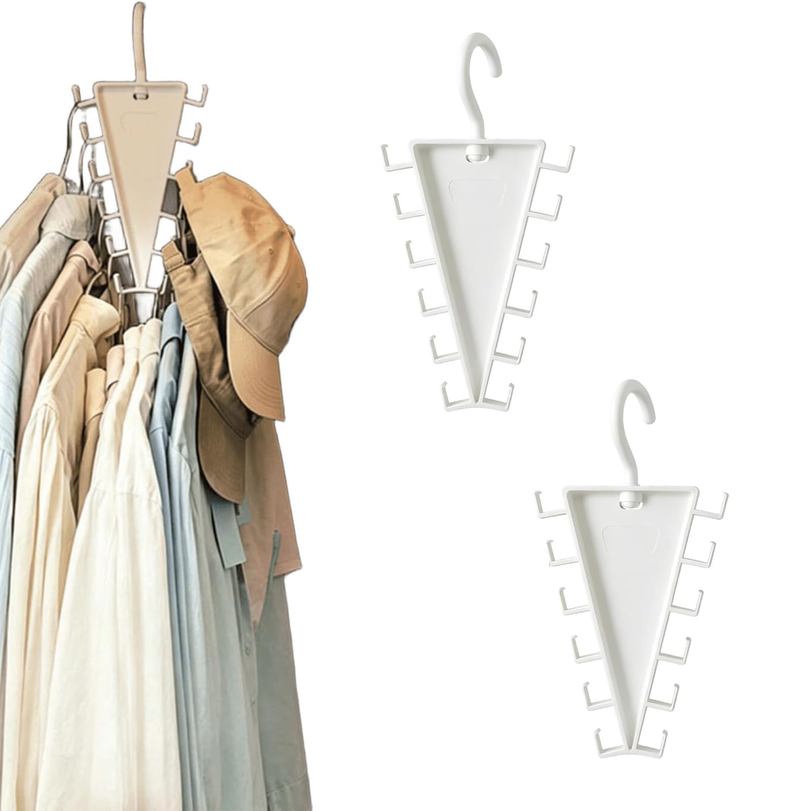 V Shape Double-Sided Closet Organizer Hanger, 360° Rotating Wall Mounted Closet Storage Rack, Space Saving Stackable Hangers for Pants Hats Scarves Bags, Bedroom Dorm Room Essentials (2PCS)