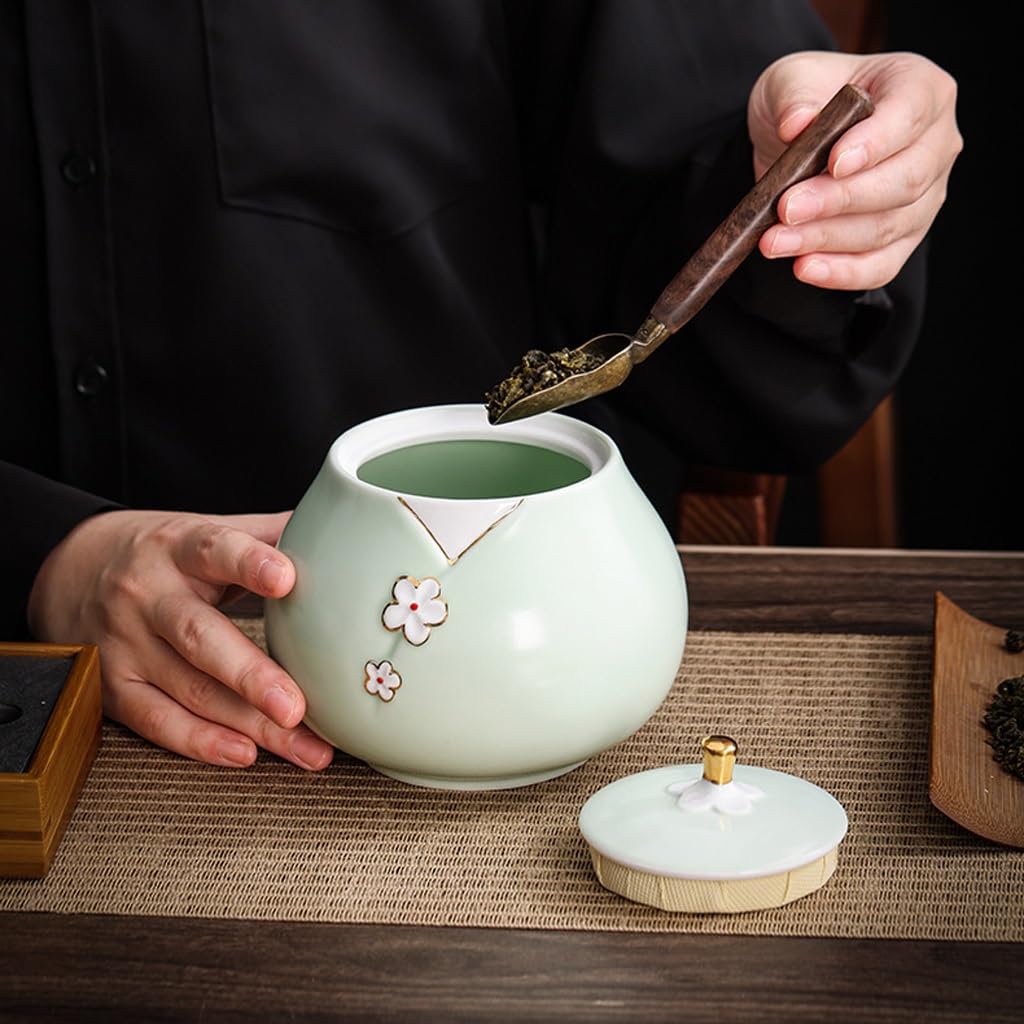 茶筒 青と白の陶磁器の茶缶シールされた茶缶リビングルームの家庭用