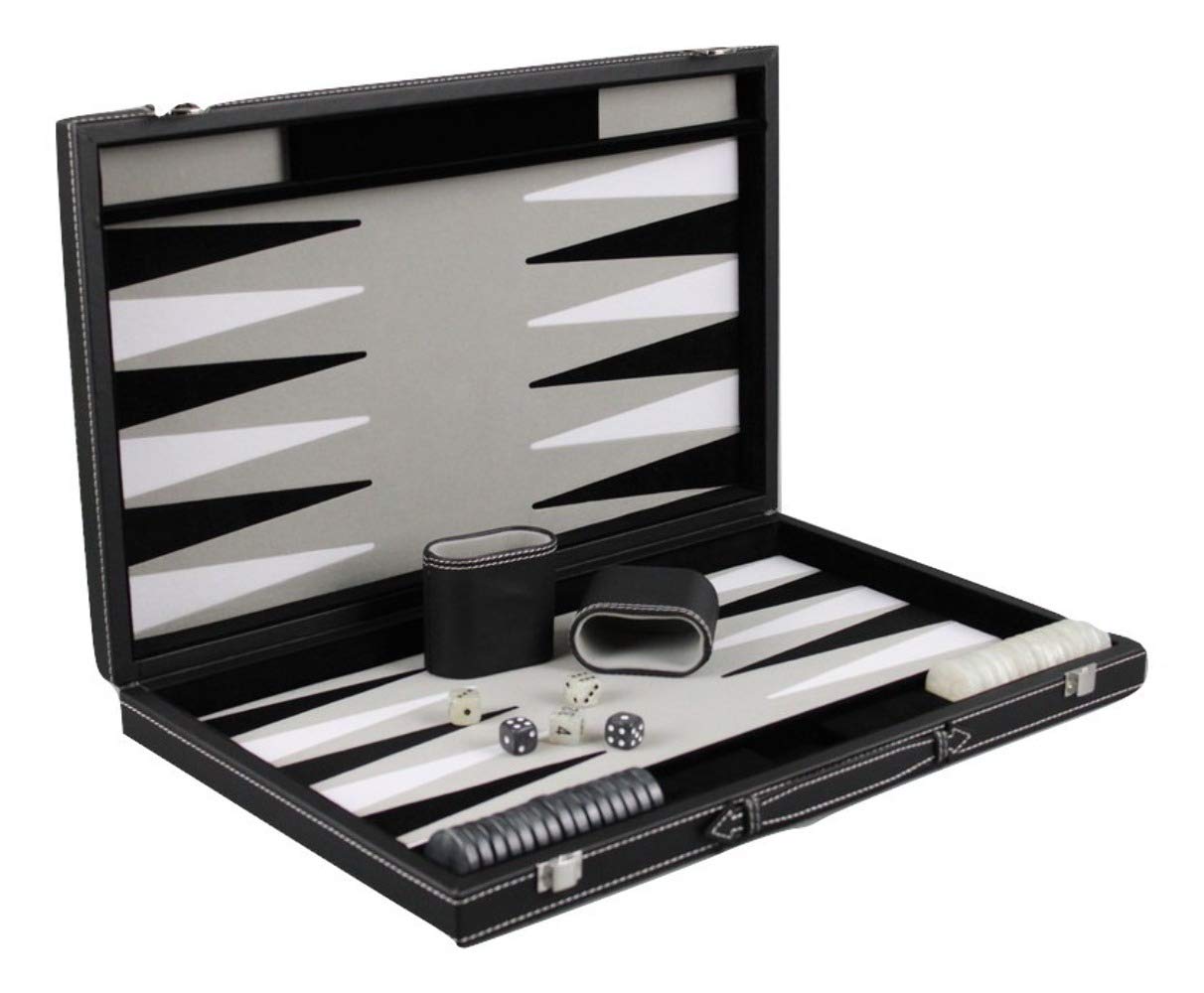 Leather Backgammon Set Graphene Grey- 15"