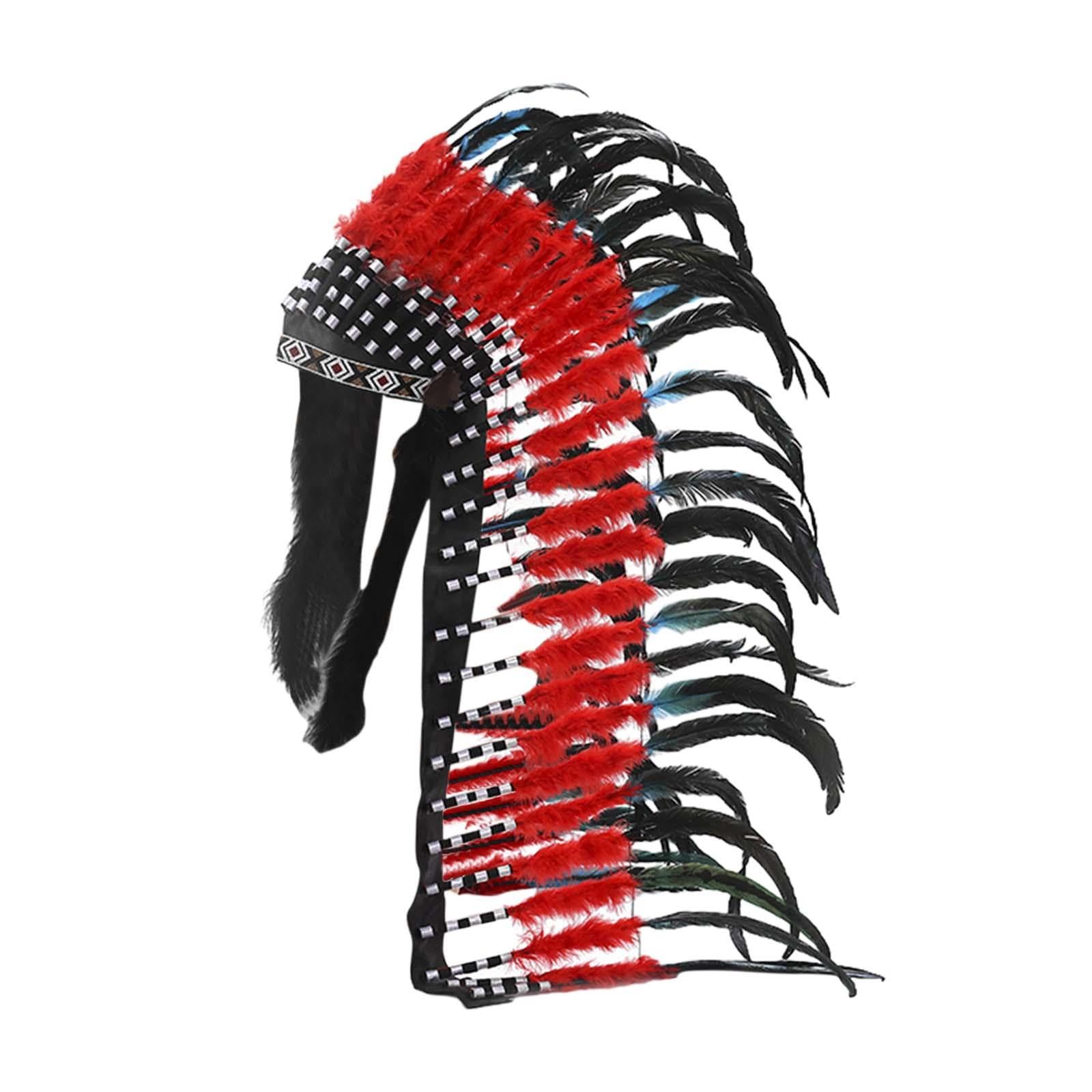 Baoblaze Indian Headdress Feather Headband Festival Headwear American Chief Indian Hat Hair Accessories for Holidays Carnivals Women Men Hat Fascinator,Long,O