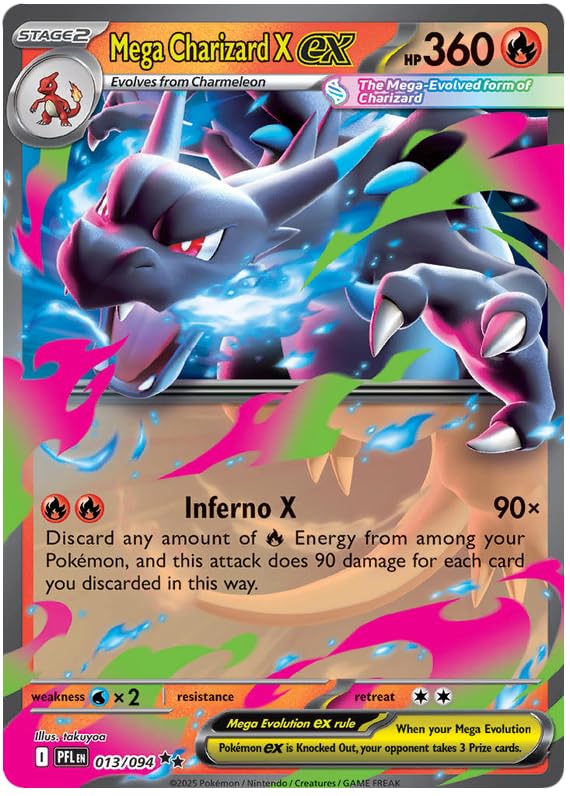 Mega Charizard X ex 013/094 Double Rare Pokemon Card | Mega Evolution Phantasmal Flames | ME02 | Titan Authenticated