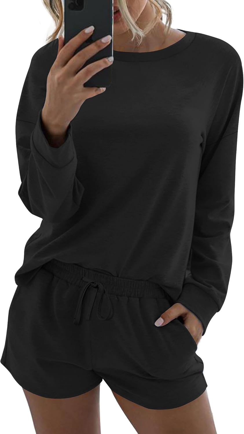 Ekouaer Womens Pajama Sets 2 Piece Lounge Set Casual Long Sleeve Loungewear Matching Sleepwear