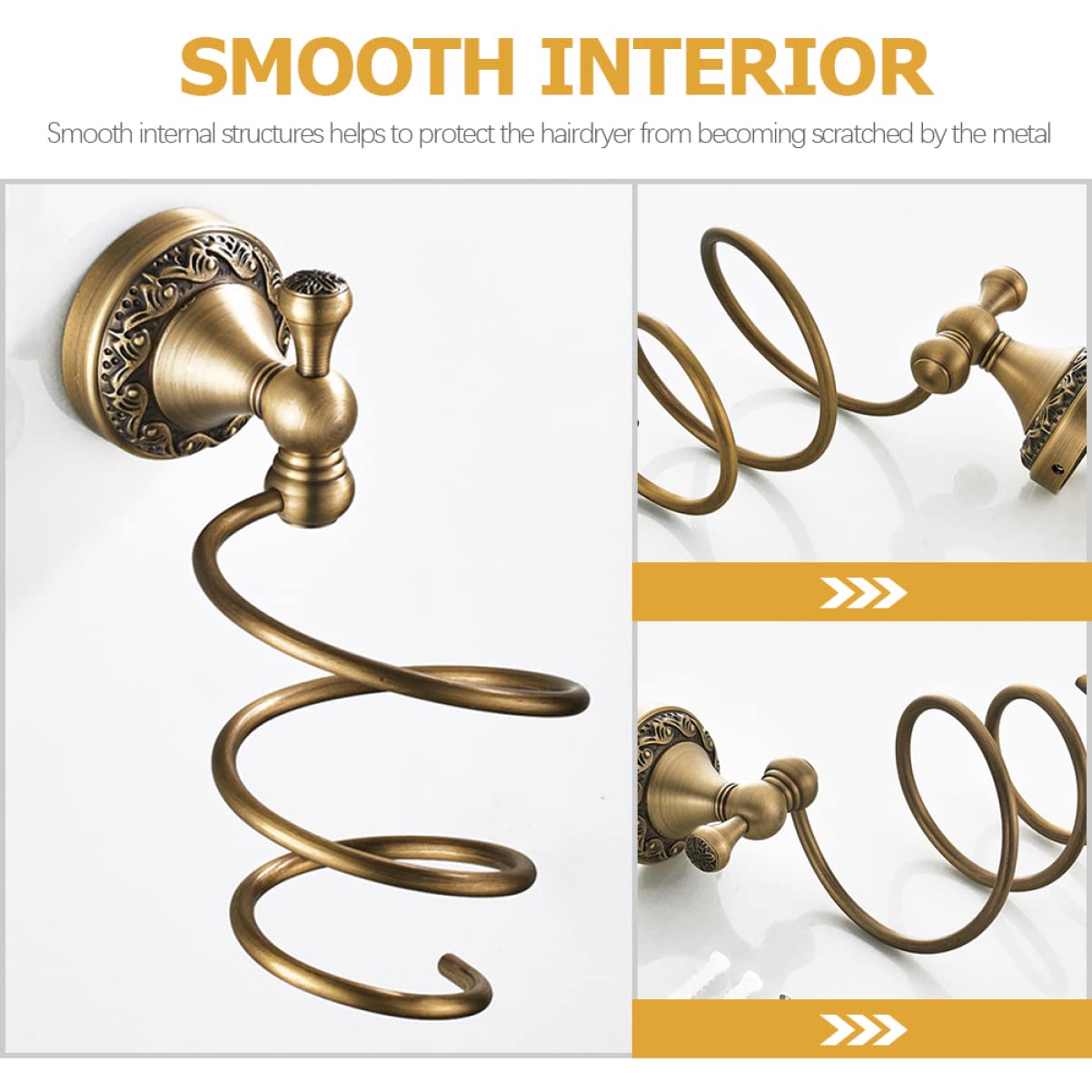 Soporte Cobre Pelo para Pared Secador Espiral en y Acero Inoxidable, Protección contra Arañazos, Adecuado para Baño y Peluquería