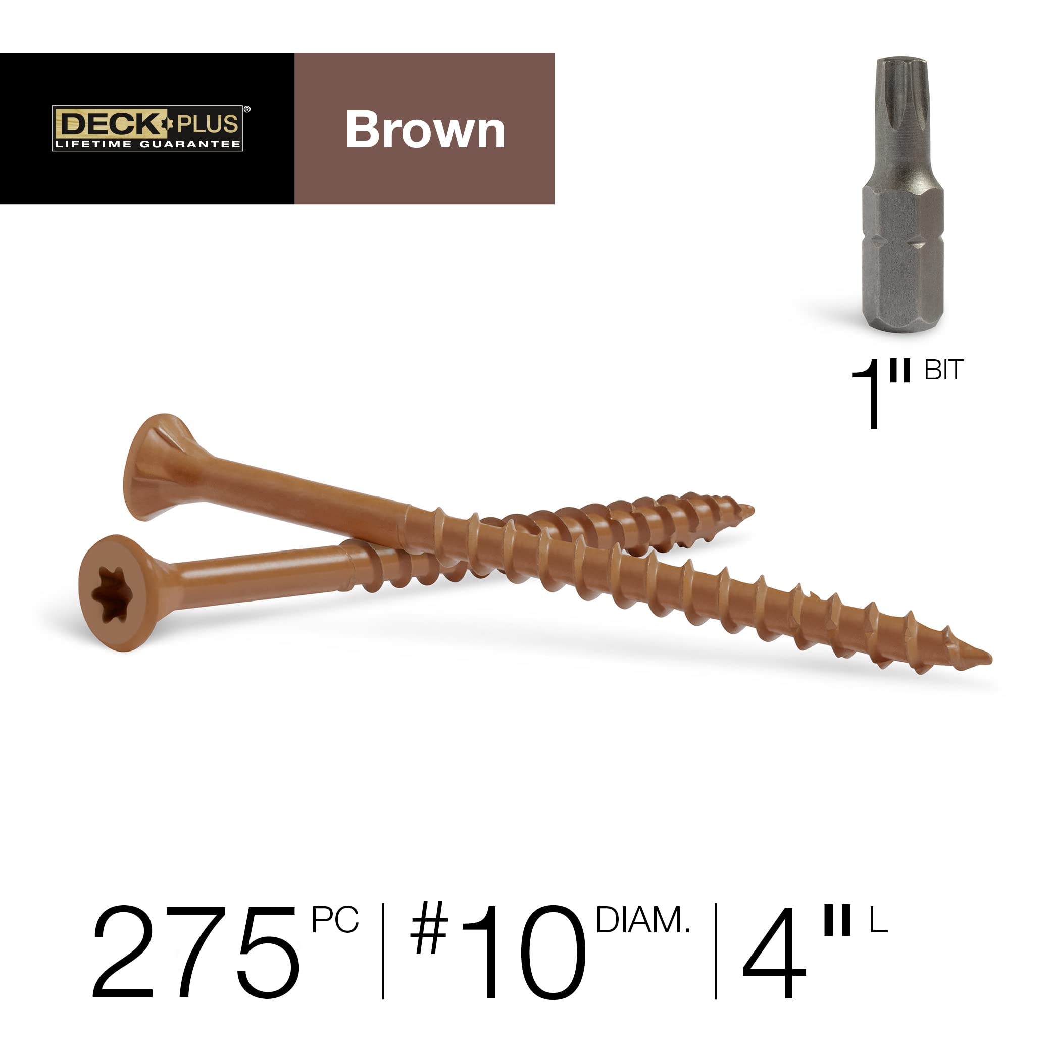 Deck Plus Tornillos para madera, tornillos exteriores marrones, 4 pulgadas x #10, 5 libras