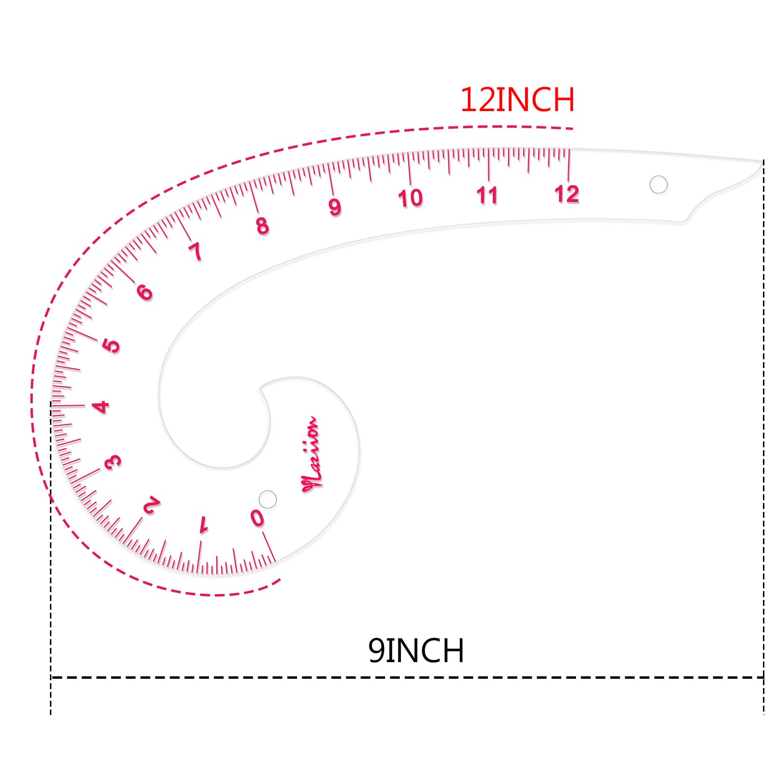YLaziion Regla curva francesa acrílica de 30,5 cm, 3 mm, herramienta de dibujo transparente en forma de coma con escalas grabadas con láser, no amarillea, alta transparencia para costura y diseño de