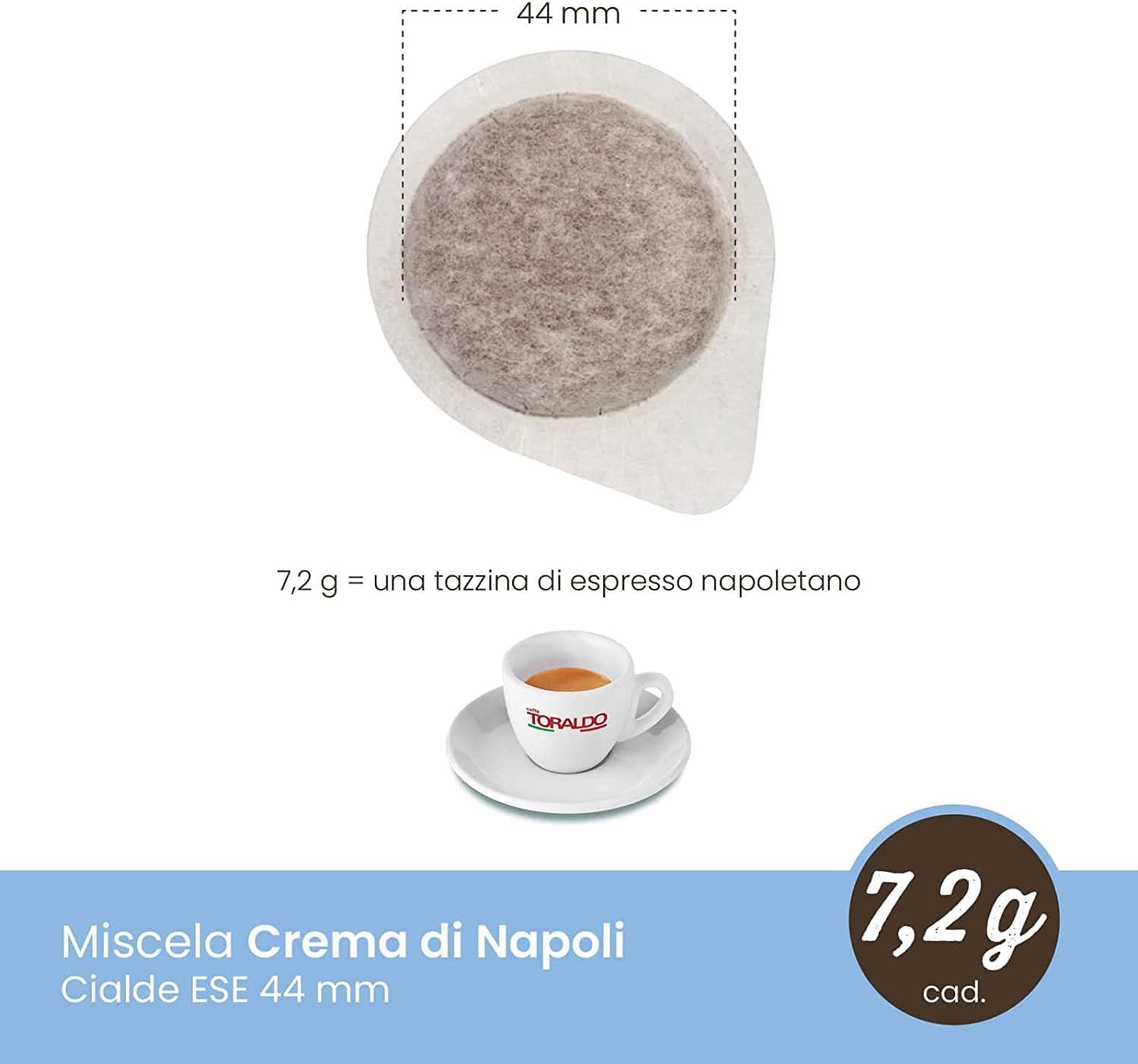 8x Caffè Toraldo Crema di Napoli E.S.E. Pads – 50 Stück (44 mm) | Neapolitanische Röstung, kräftig & cremig – einzeln verpackt, ESE kompatibel + Beni Culinari Kostenloser Schlüsselanhänger