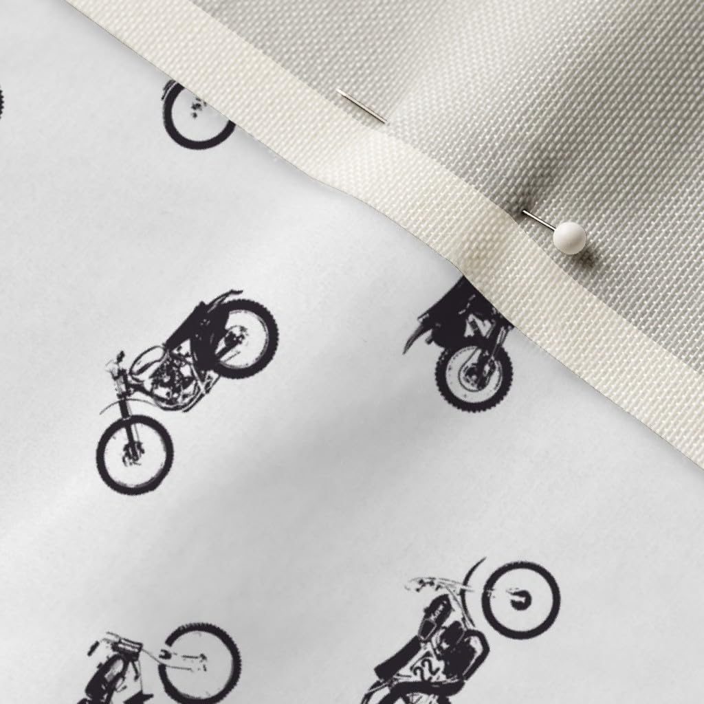 Spoonflower Fabric - Classic Black White Motorcycle Dirt Bike Vintage Small Printed on Upholstery Velvet Fabric Fat Quarter - Upholstery Home Decor Bottomweight Apparel