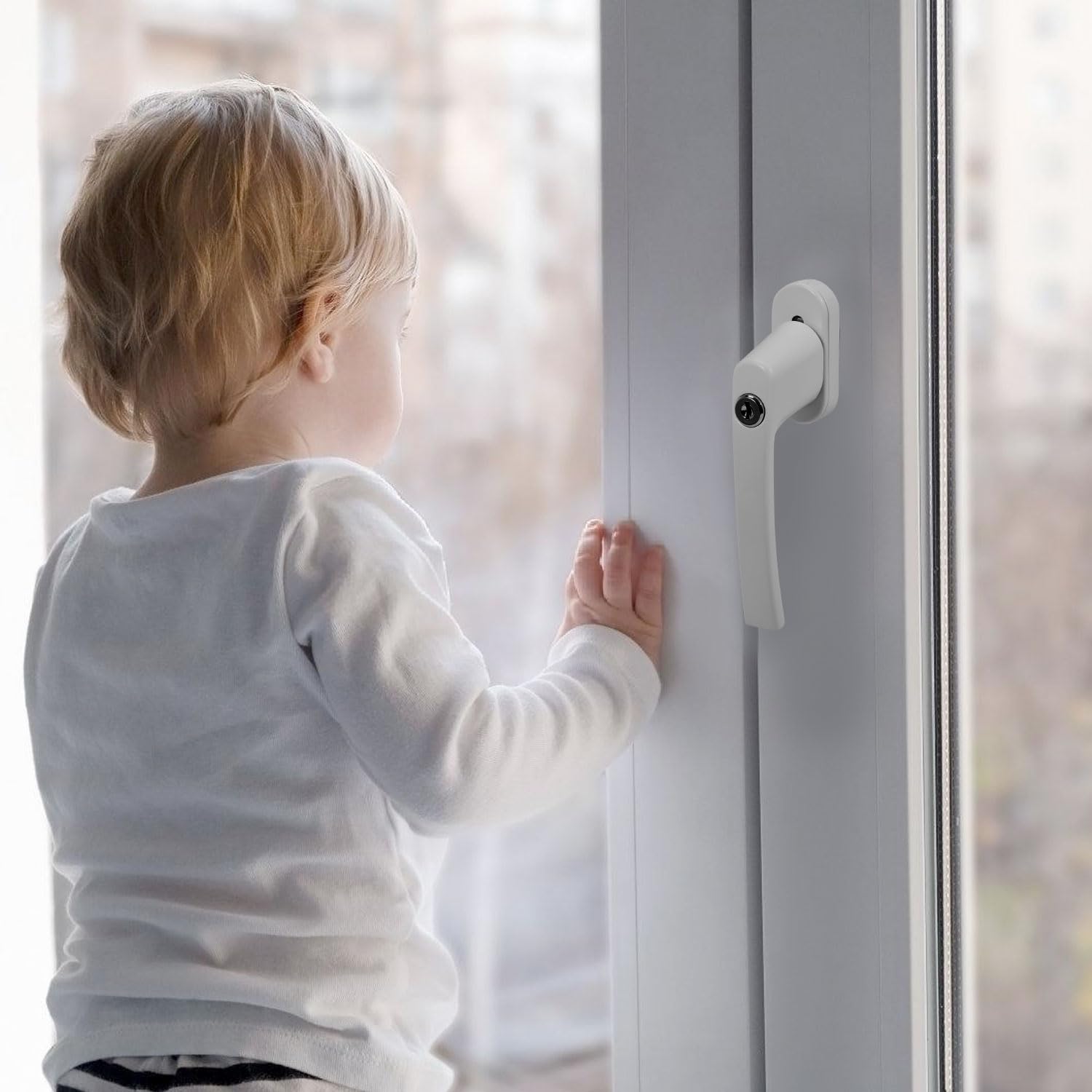 Abschließbare Fenstergriff Aluminium 12 Stück Fenstergriffe Kindersicherung Fenstersicherung mit Schloss mit 24 Gleichen Schlüsselpaaren(Weiß)