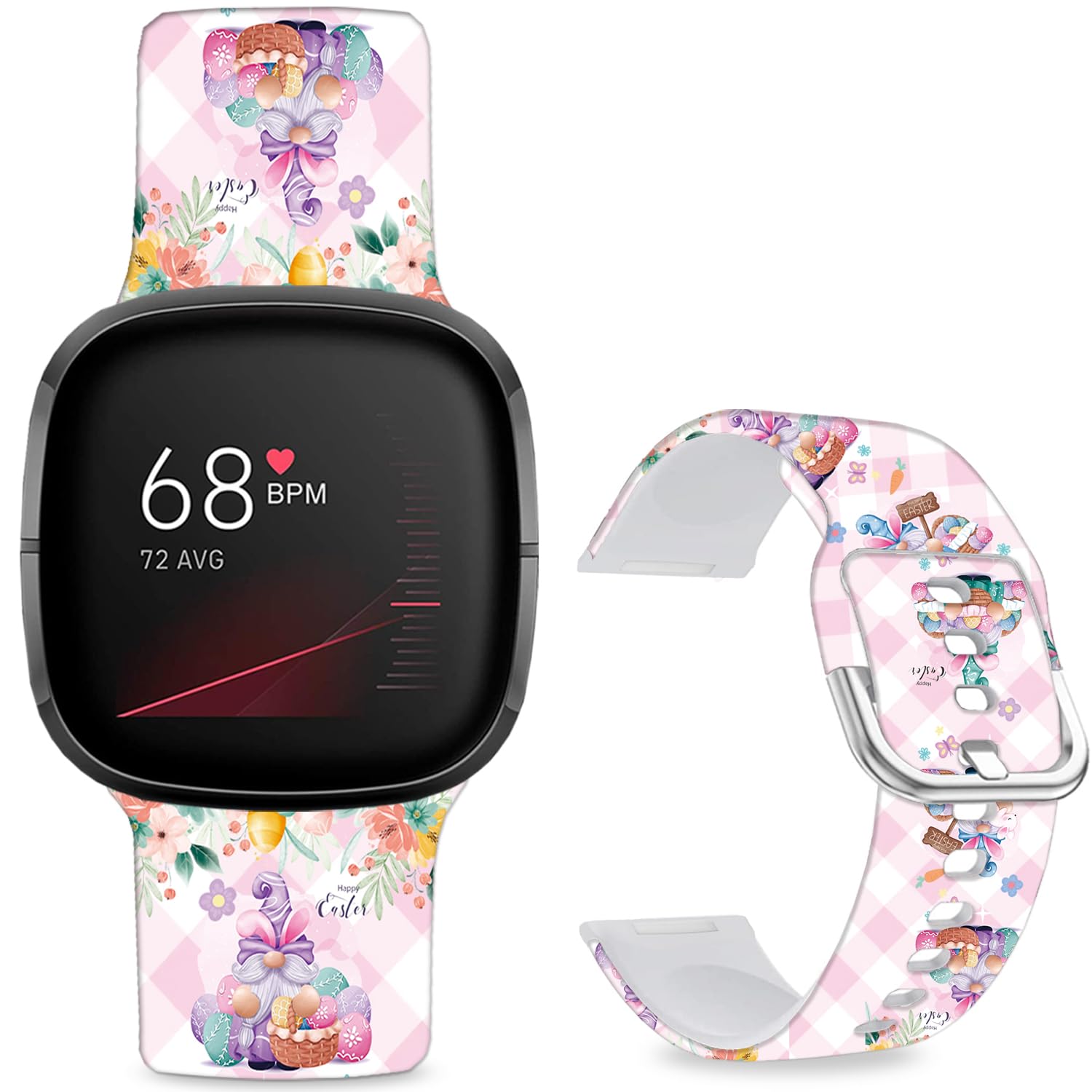 Leotop Pattern Printed Soft Silicone Replacement Bands Compatible with Fitbit Versa 4/ Fitbit Versa 3/ Fitbit Sense 2/Fitbit Sense for Women Men Teens. (Easter Pink Eggs)