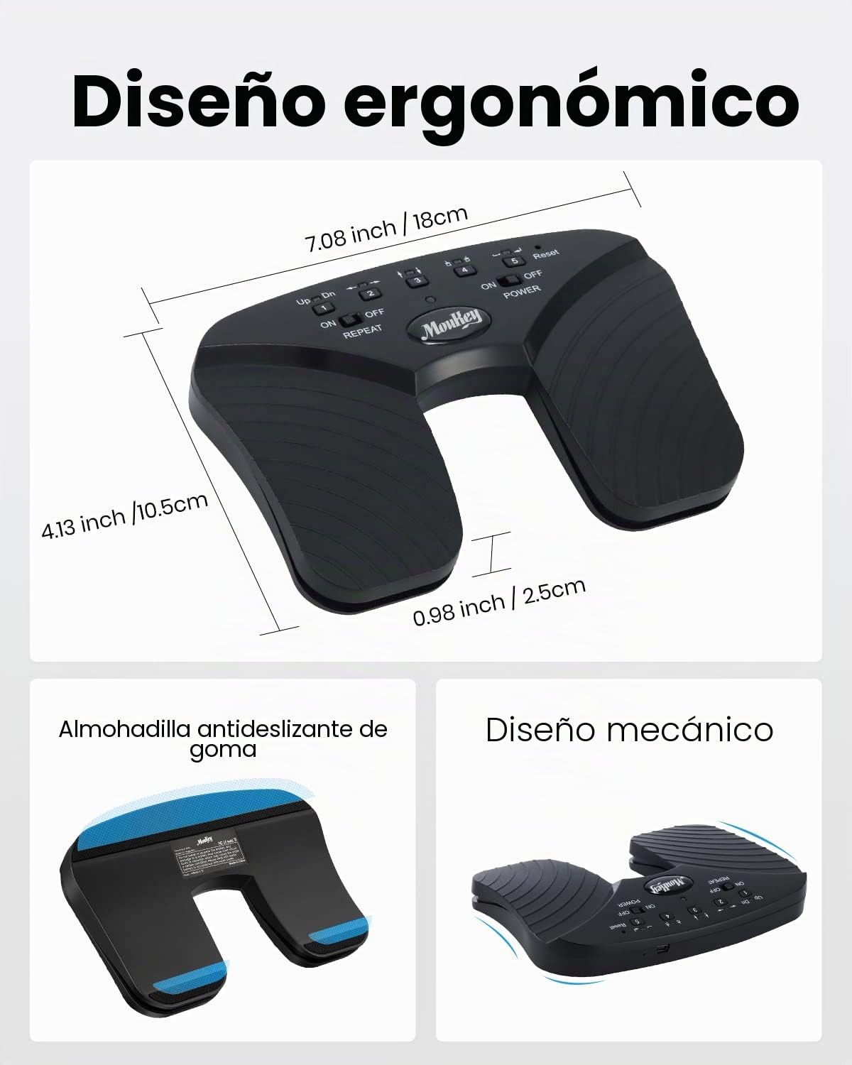 Moukey Wireless Page Turner Pedal para Tablets Teléfono Recargable Negro