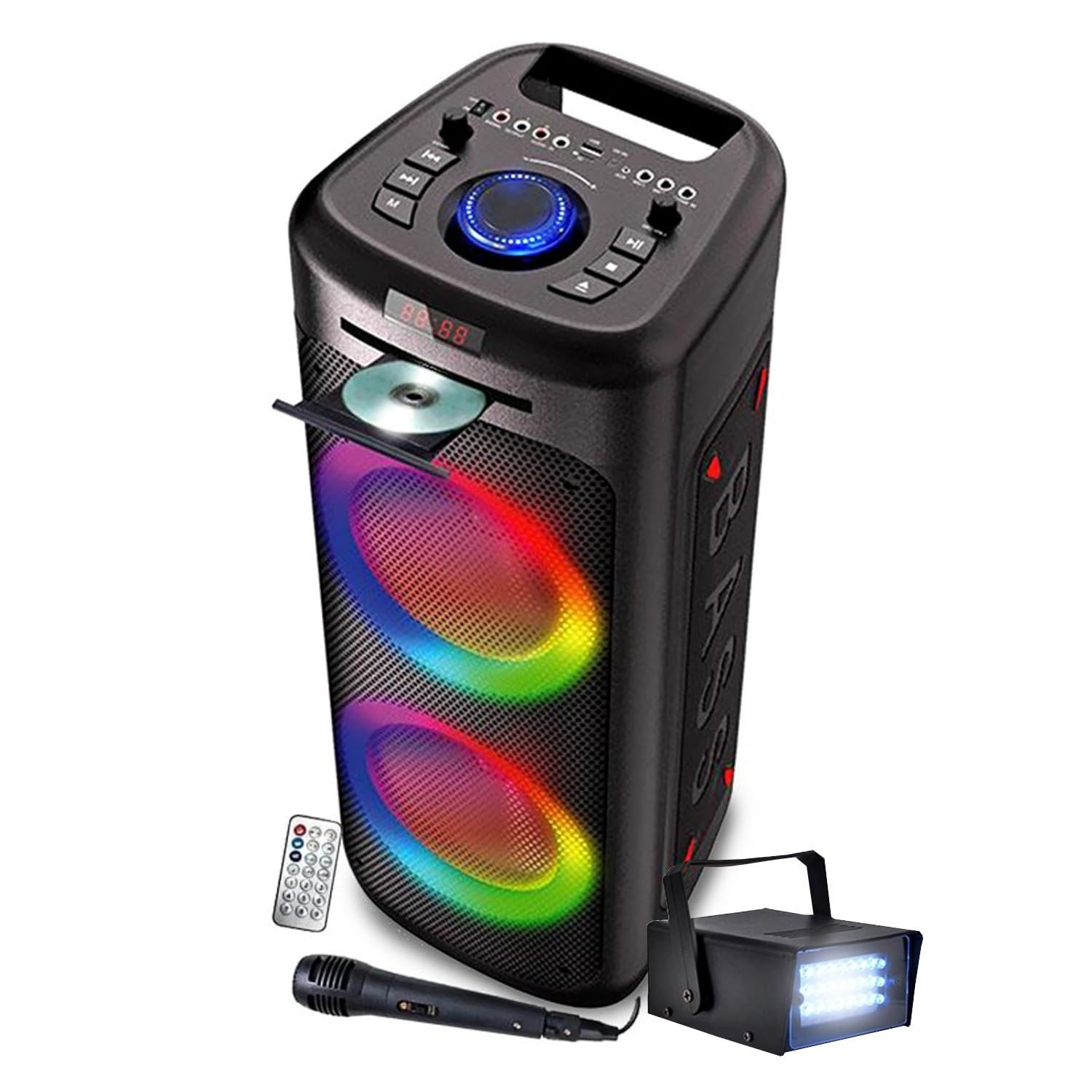 Enceinte DJ 1000W Lumineuse Lecteur CD Inovalley MS06-CD-XXL - Bluetooth USB Radio FM, LED Strobe, Soirée, Fête Karaoké, Anniv