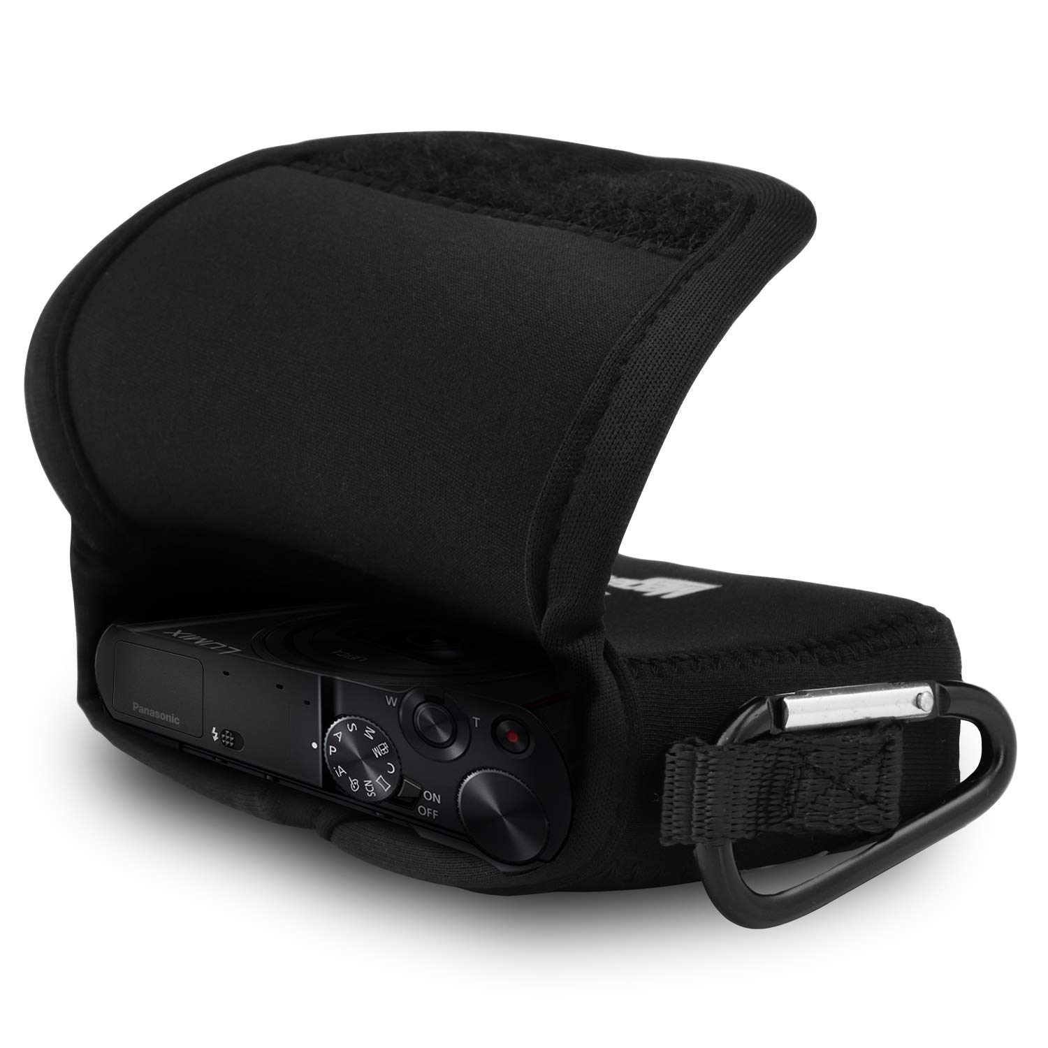 MegaGear MG1029 - Funda de Neopreno Ultraligera con mosquetón para cámara Panasonic Lumix DMC-LX10, Color Negro
