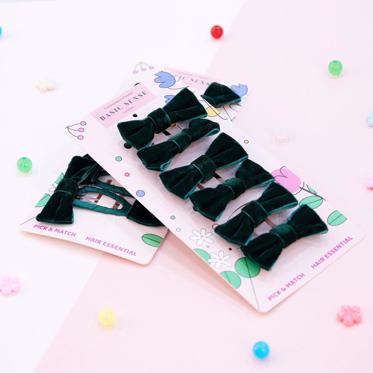 Basic Sense 12pcs Girls' Velvet Bow Hair Accessories - School Hair Clips & Hair Ties Set Dark Green - Image 4