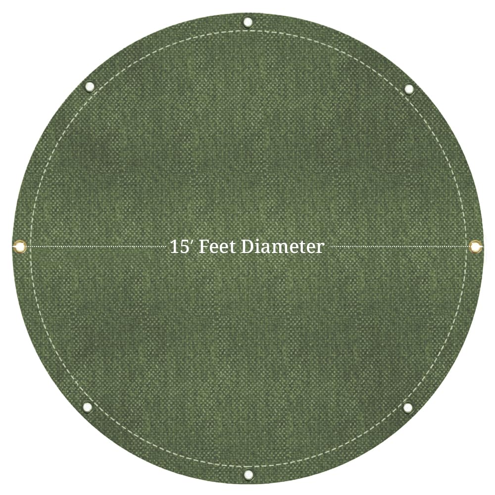 Covers & All Round Canvas Tarp, 16 oz 550 GSM 28 Mil Heavy Duty Multi-Purpose Tarpaulin Cover for Swimming Pools Hot Tubs Baseball Pitcher Mounds Haystacks and More (Olive Green, 15 Feet)