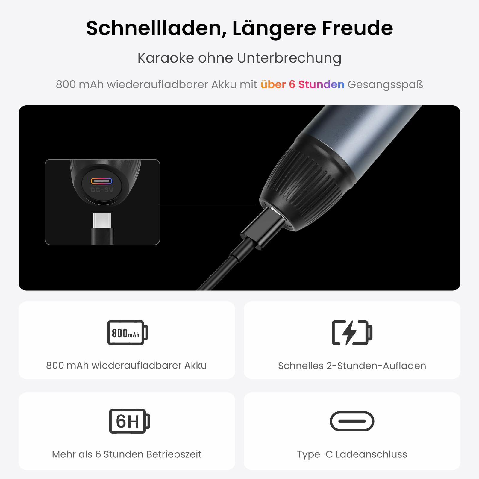Drahtloses Mikrofon-Set, Zwei wiederaufladbare Handmikrofone mit Empfänger, 15m Reichweite, 6h Betrieb, Kompatibel mit V10-Serie Autoradios für Karaoke-Partys