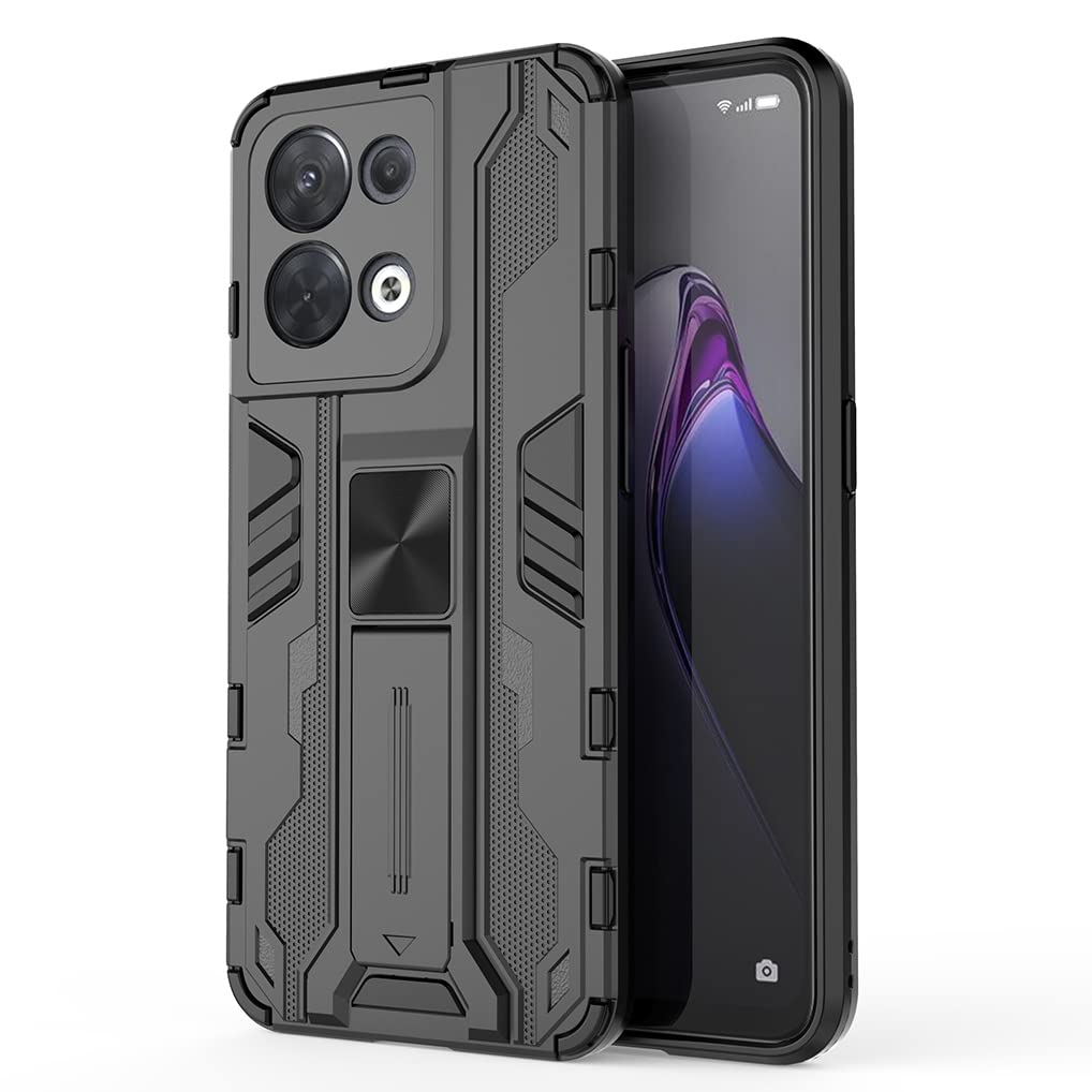 SEAHAI Cover per Oppo Reno 8 5G (Reno8 5G), [Militare Anti-Caduta] Cornice Paraurti in Silicone Morbido Ultra Sottile Custodia, con Supporto Pieghevole Nascosto Kickstand - Rosso