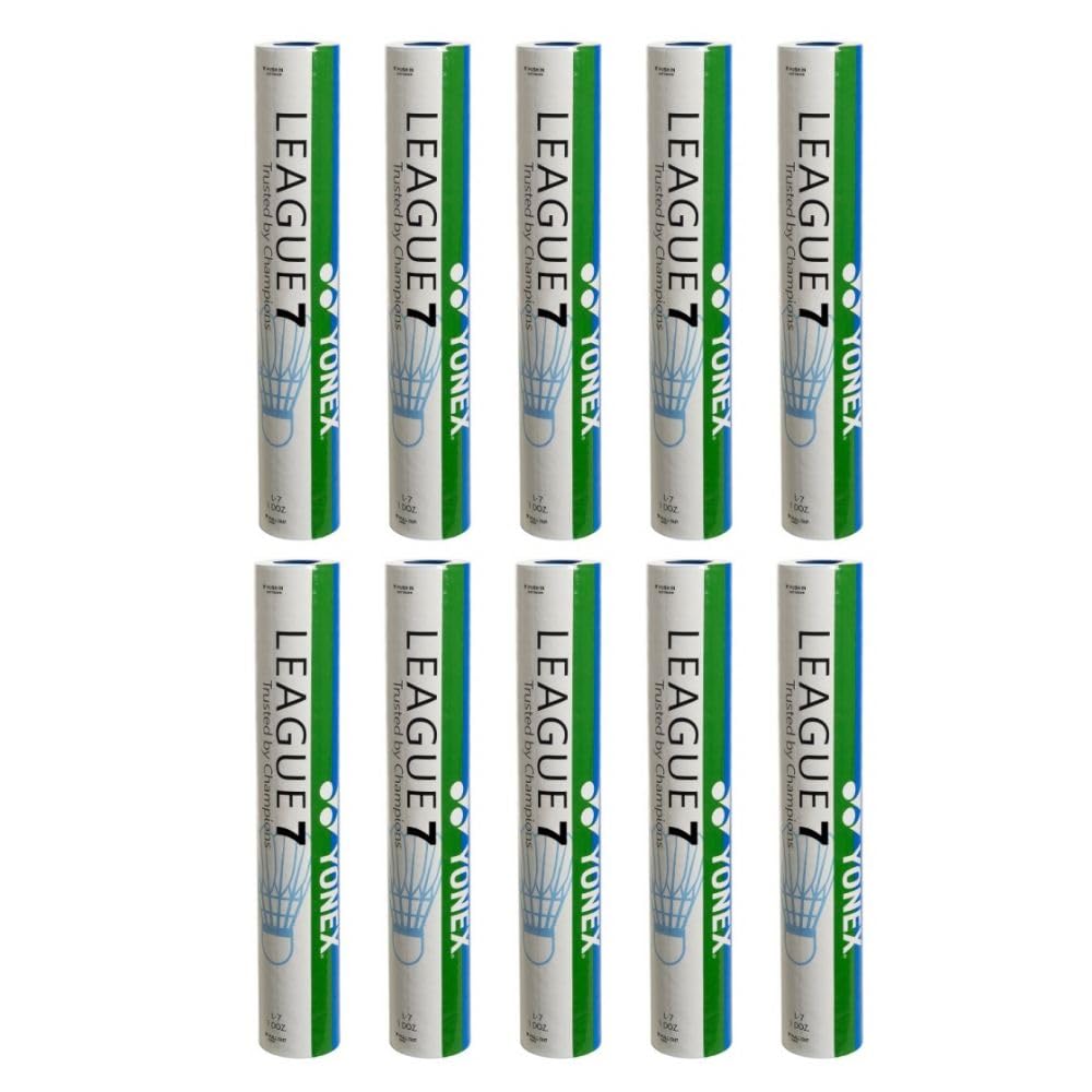 Yonex League 7 Feather Shuttlecocks (White, 10 Tubes)