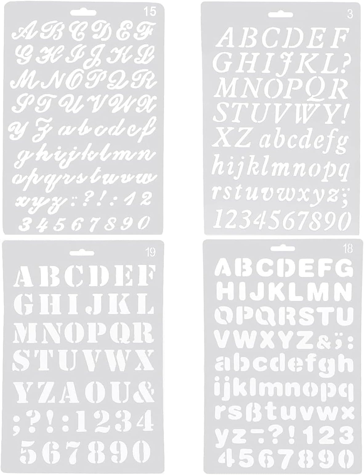 Stencils Letters, 4PCS Alphabet Stencils Letters Painting Assorted Styles Number and Letter Artistic Drafting Drawing Templates Stencil Set for DIY Craft Journal Photo Album ScrapbookDiary