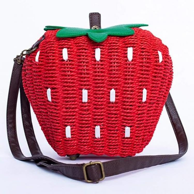 123Arts Women's Strawberry Fruit Weave Shoulder Bag Messenger Bag Beach Bag Purse, Red, 21*18cm - Image 3