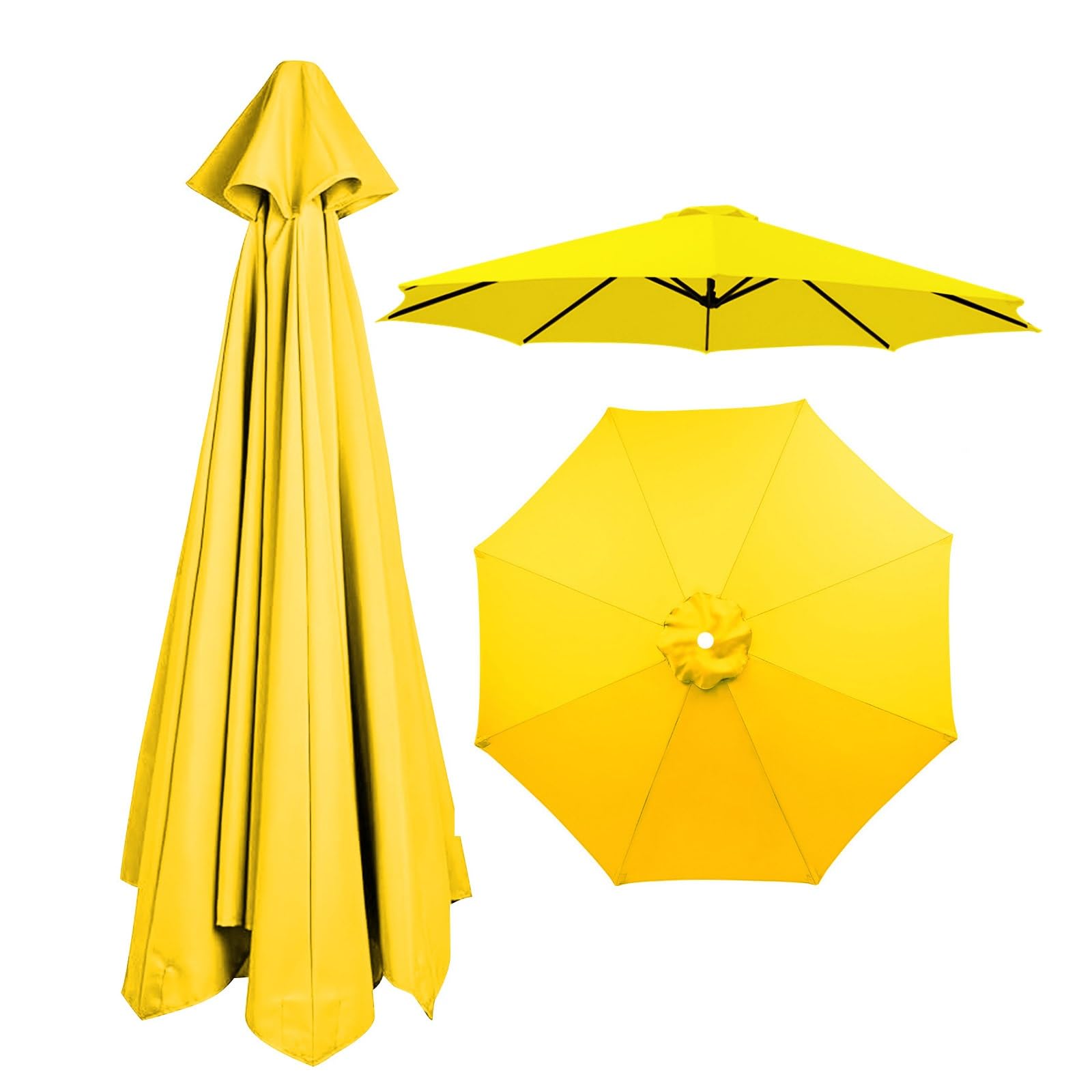 8 Ribs Umbrella Replacement Canopy, Outdoor Patio Replacement Parasol Cover UV Protective Waterproof Replacement Parasol Fabric for Garden Deck Backyard Pool(Yellow,2.0m)