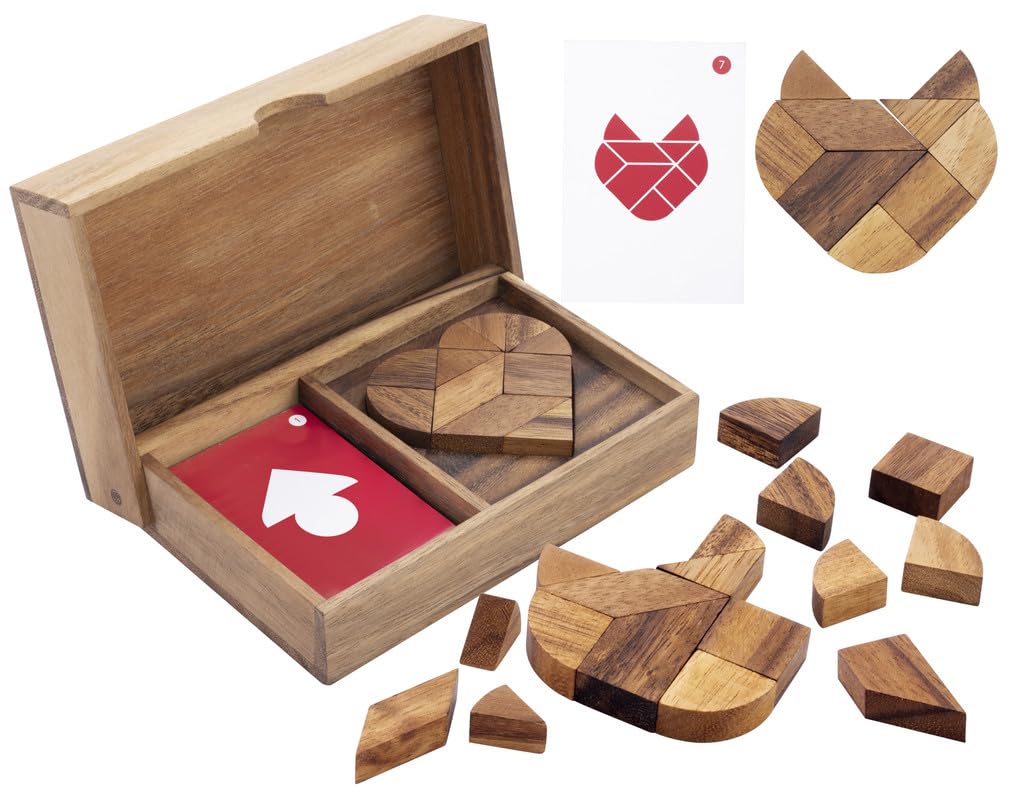 Engelhart - 350101 - Double Tangram Heart Wooden Puzzle - Ecological Wooden Game - 1 and 2 Players - from 4 Years