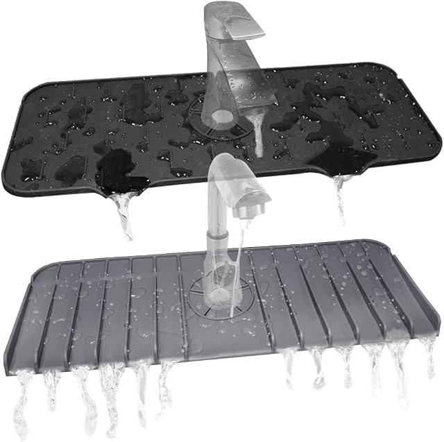 SENHAI Sink Splash Guard, 2 Pcs Silicone Sink Faucet Mat, Kitchen Bathroom Faucet Water Catcher Mat, for Drying Countertops to Protect Kitchen Tools and Accessories
