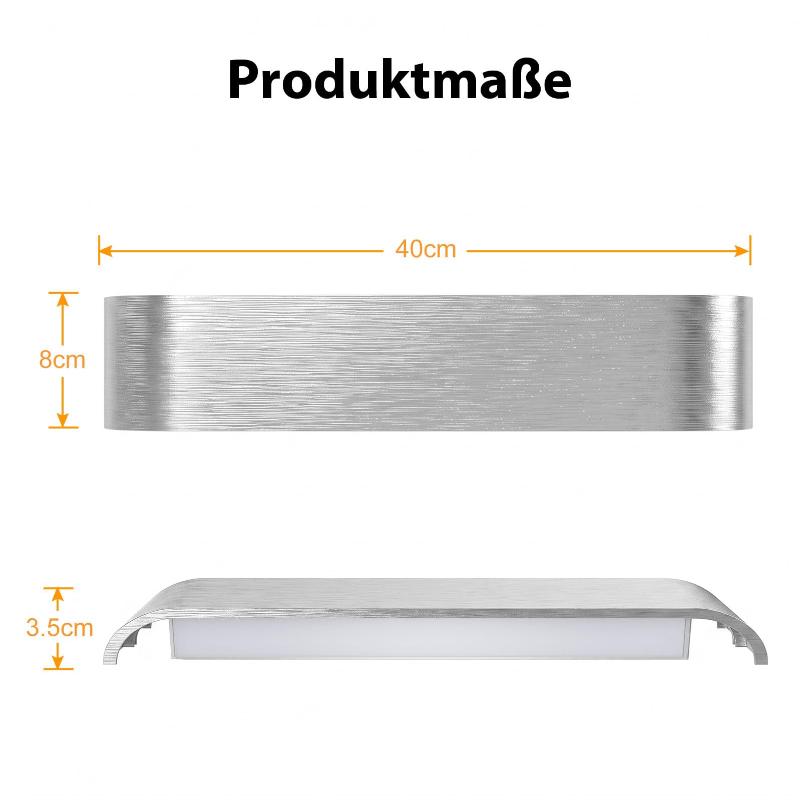 OOWOLF 40CM Applique da Parete Interna 2 Pezzi, Temperatura di Colore Regolabile, 16W Alluminio Effetto Spazzolato – Lampada Moderna per Camera, Soggiorno e Cucina