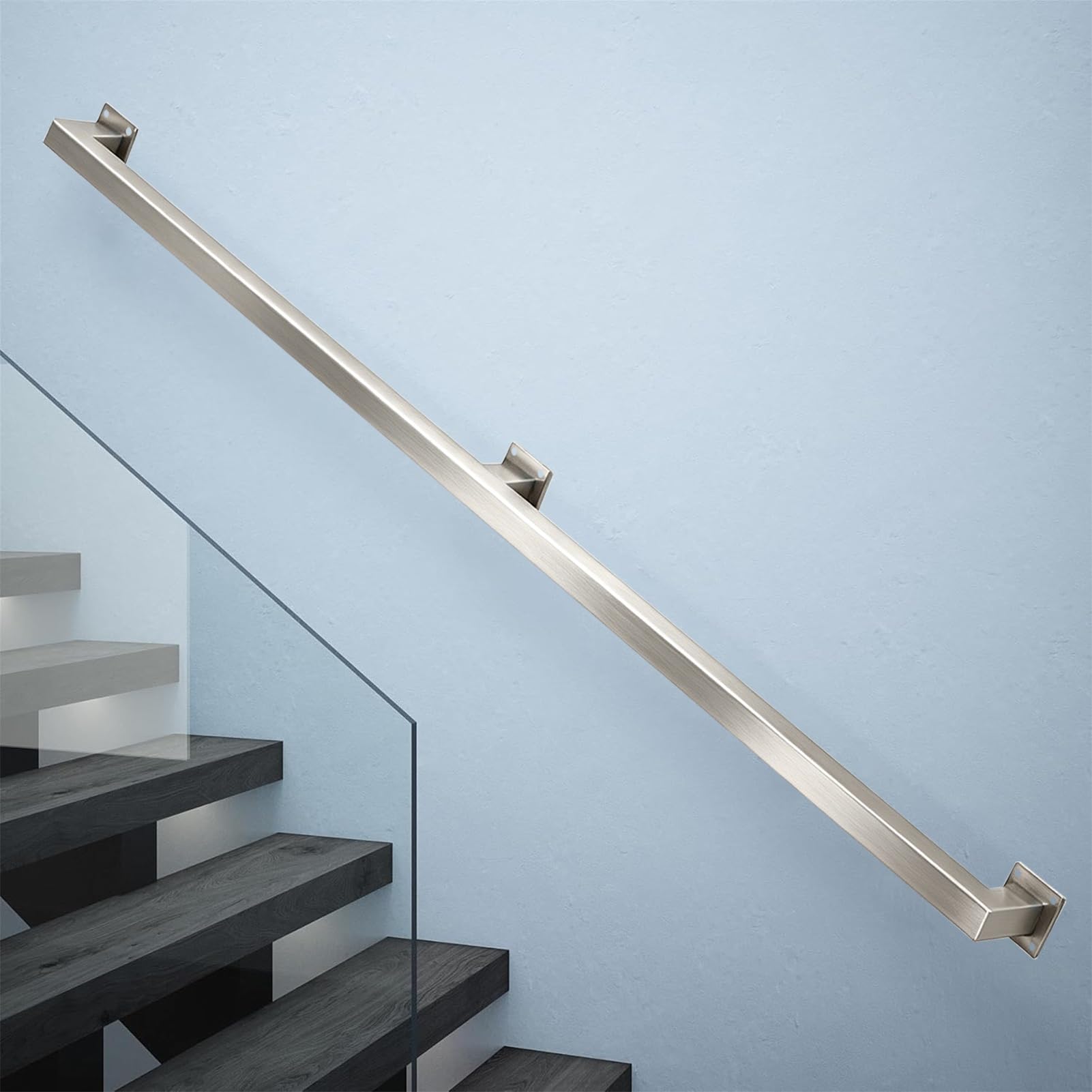 Drsyffsup 1 2 3 4 5 6 Metres Anti-Slip Stair Railing – 304 Brushed Stainless Steel Handrail - Complete Kit. Bannister Rail for Stairs Indoor Outdoor Steps(18ft/5.4m)