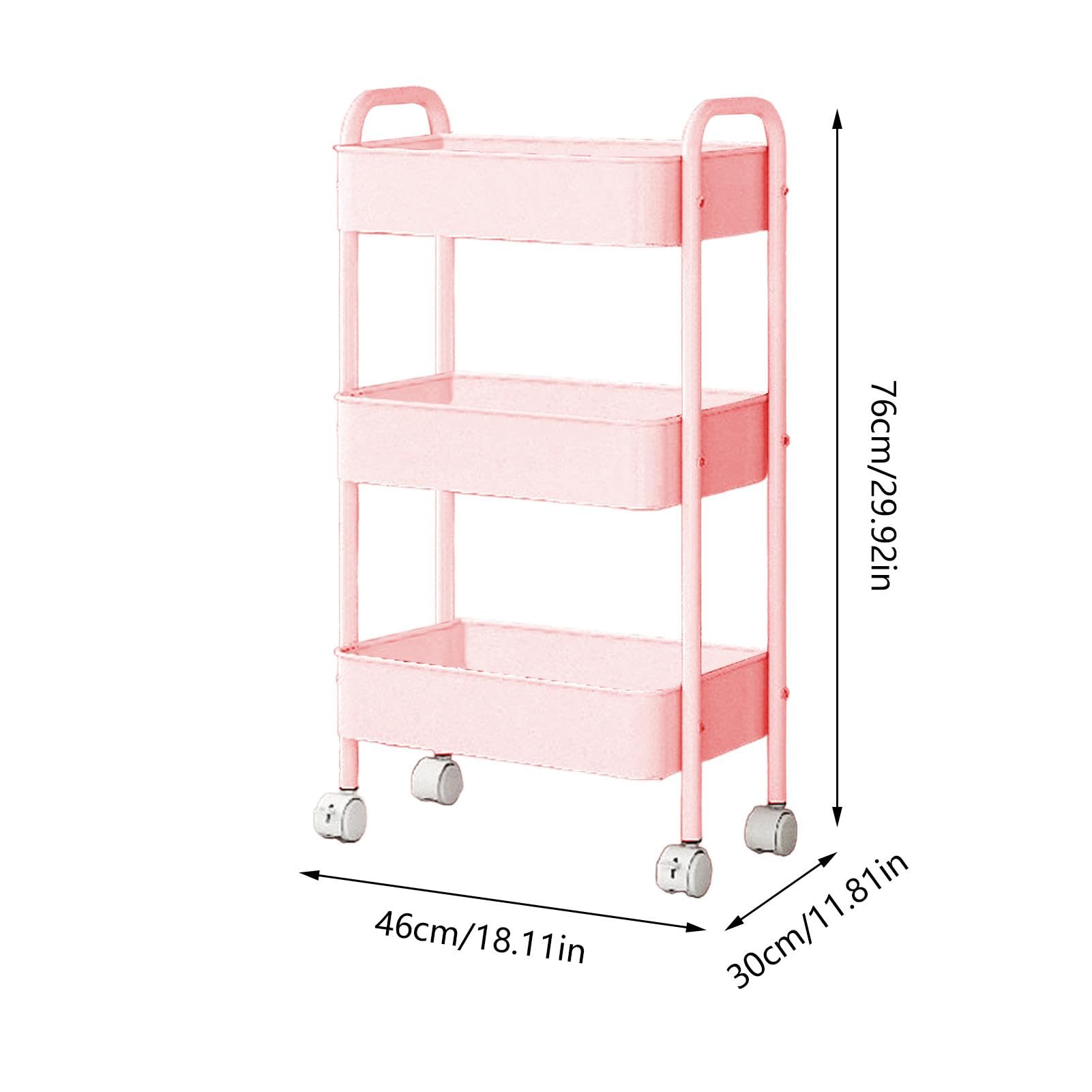 Carrello della Spesa Pieghevole,portaoggetti con Ruote,per Libri|portautensili Multifunzionale da Cucina 3 Ripiani,Organizer Mobile