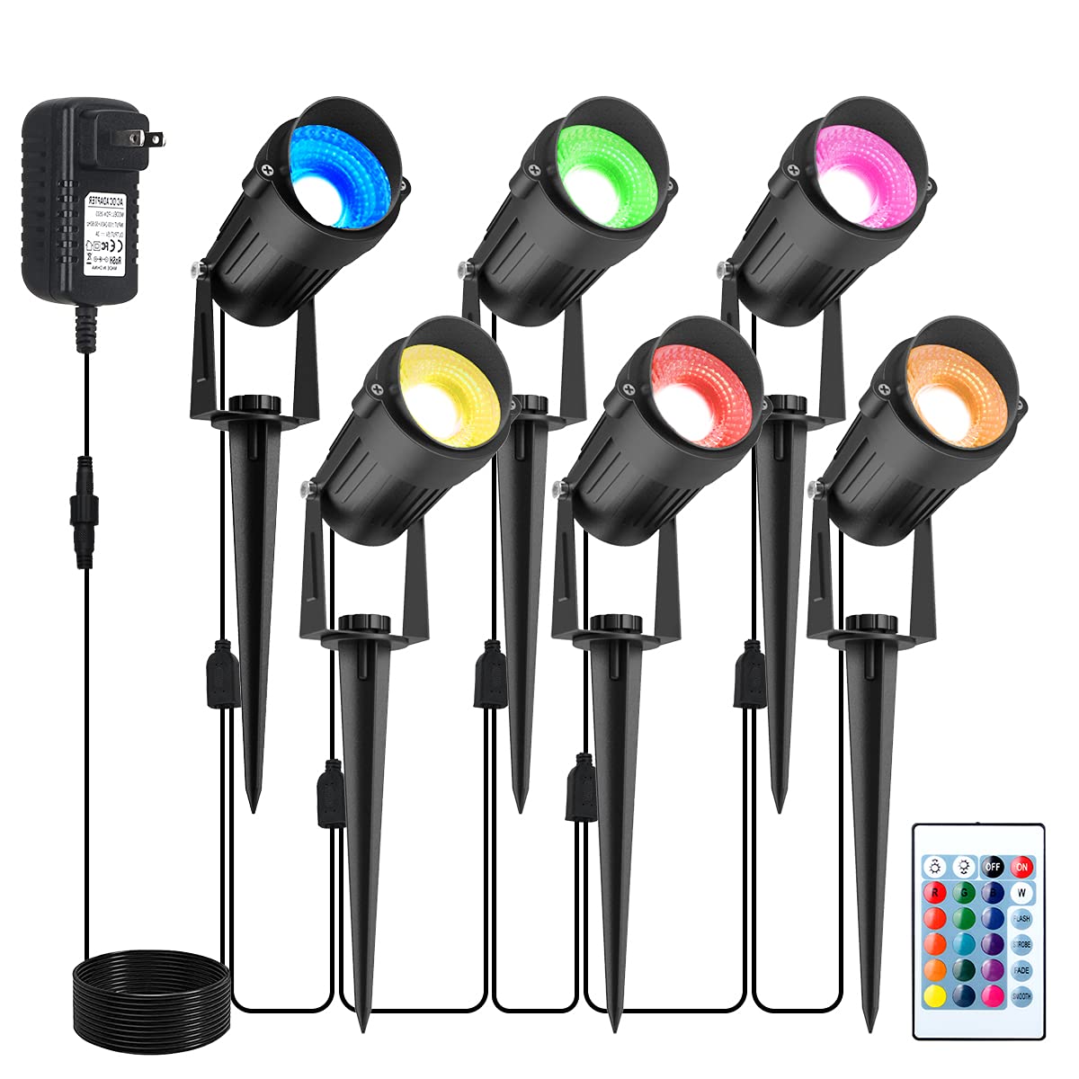 T-SUNUSLED Landscape Color Changing Lights RGB Landscape Lighting 12V-24V Low Voltage Outdoor Spotlights Garden Lights with Remote Control and 12 Pack Connectors (No Transformer)
