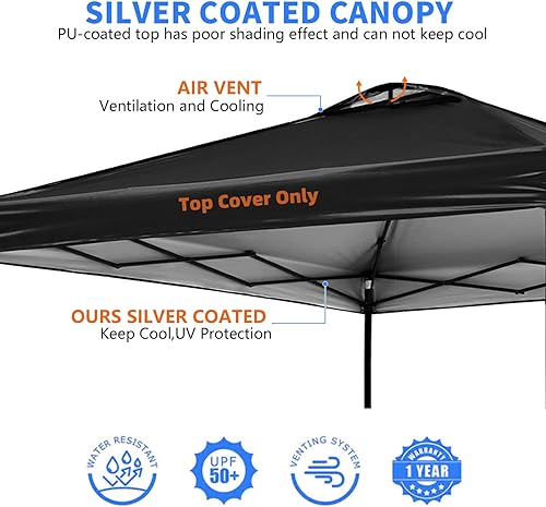 Miniatura 9 de Cubierta superior de repuesto para toldo de 10 x 10, cubierta de repuesto con cuerdas de ventilación de aire, parasol impermeable recubierto de tela