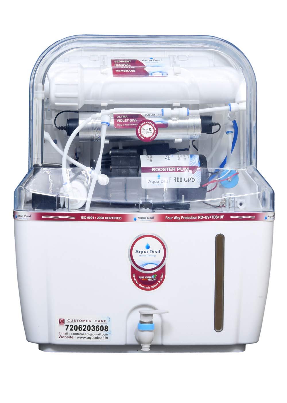 AQUA DEAL Pure Water Purifier | RO + UV + UF + TDS Controller | 15L Capacity | 2000 PPM | 7 Stage Purifier | Prefilter Include | 25000L Filter life | 1 Year Warranty (Electrical Part)